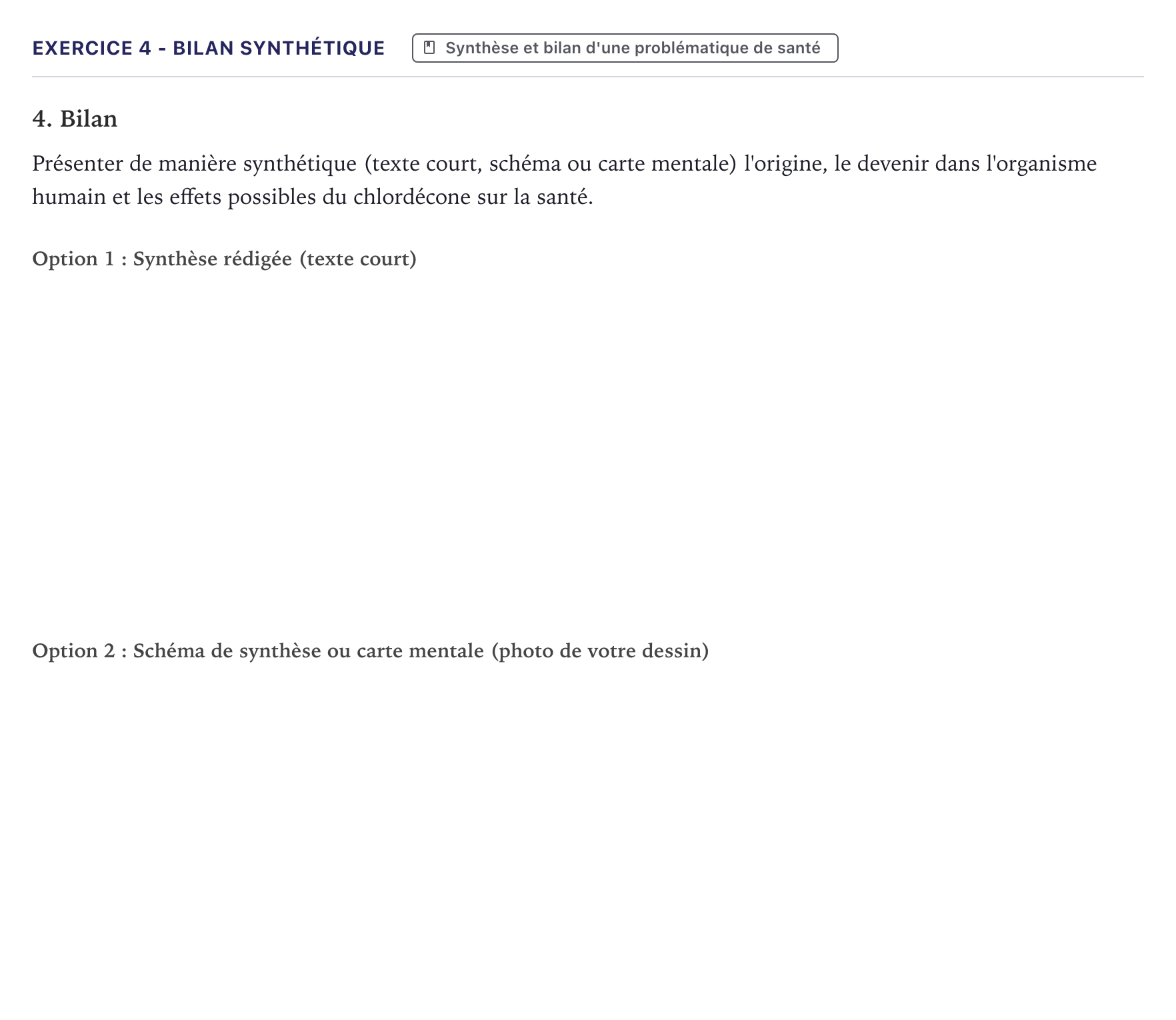 Énoncé: Exercice 4 - Bilan synthétique · Bac ST2S Chimie, Biologie et Physiopathologie Humaines Métropole 2026