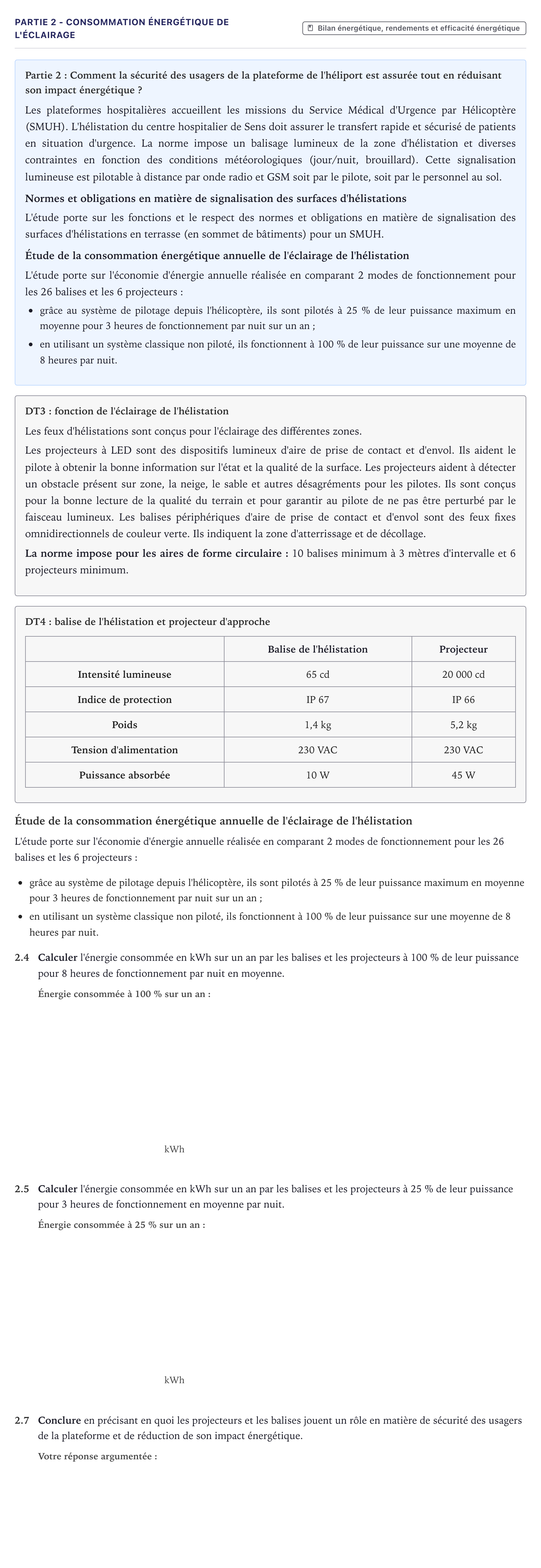 Énoncé: Partie 2 - Consommation énergétique de l'éclairage · Bac STI2D Ingénierie, Innovation et Développement Durable Métropole - AC 2026