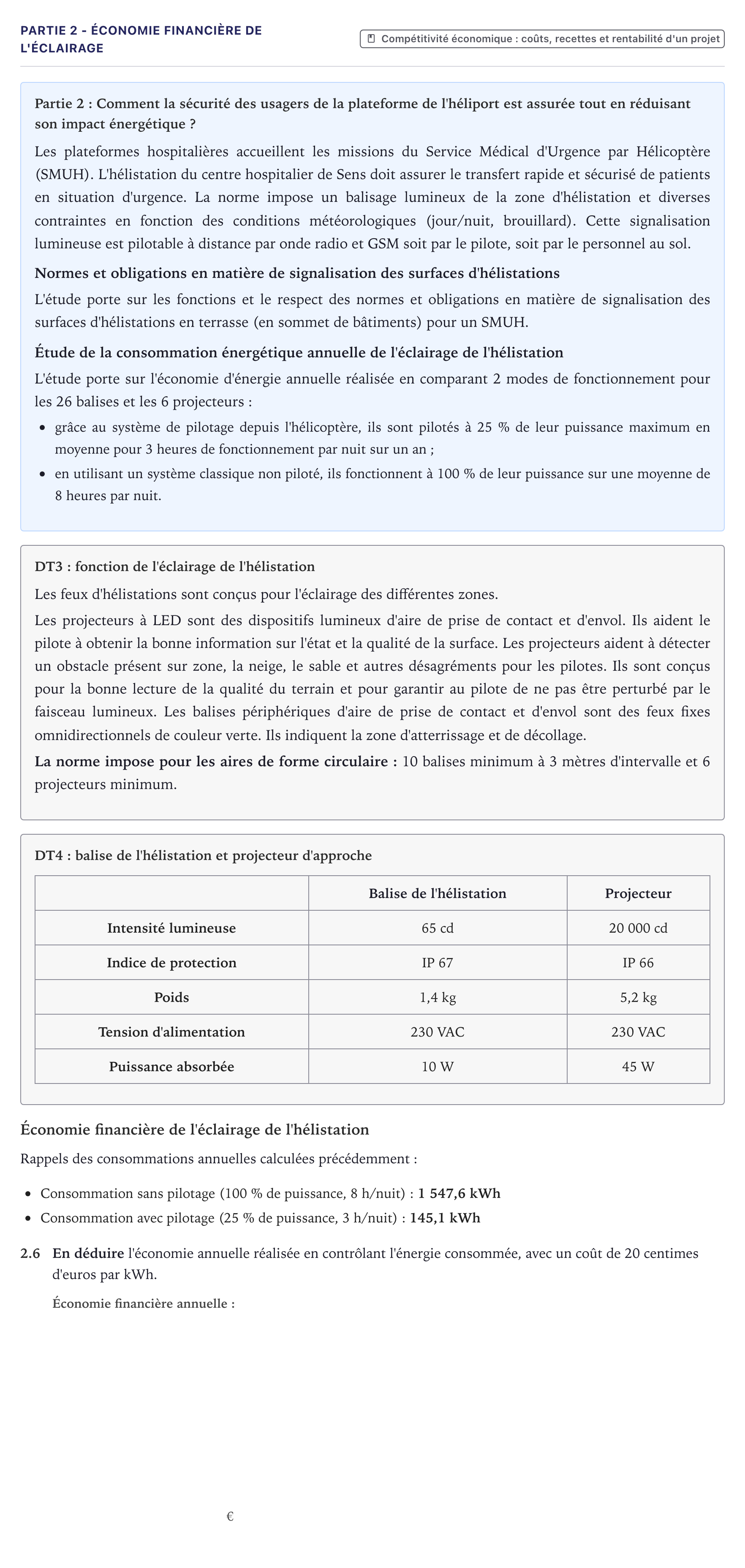 Énoncé: Partie 2 - Économie financière de l'éclairage · Bac STI2D Ingénierie, Innovation et Développement Durable Métropole - AC 2026
