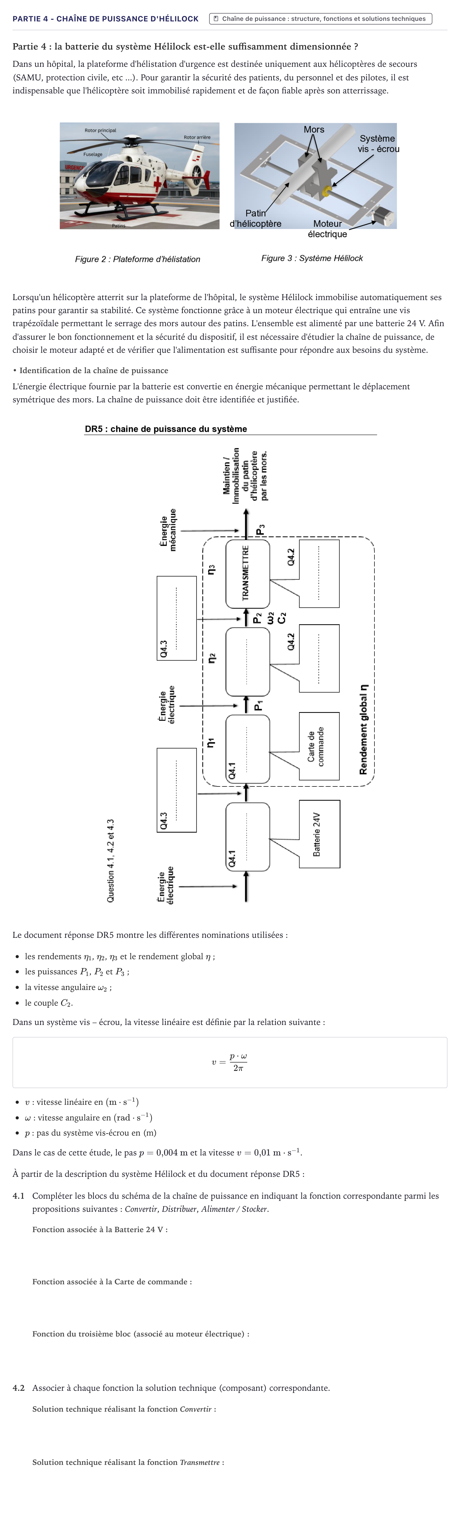 Énoncé: Partie 4 - Chaîne de puissance d'Hélilock · Bac STI2D Ingénierie, Innovation et Développement Durable Métropole - AC 2026