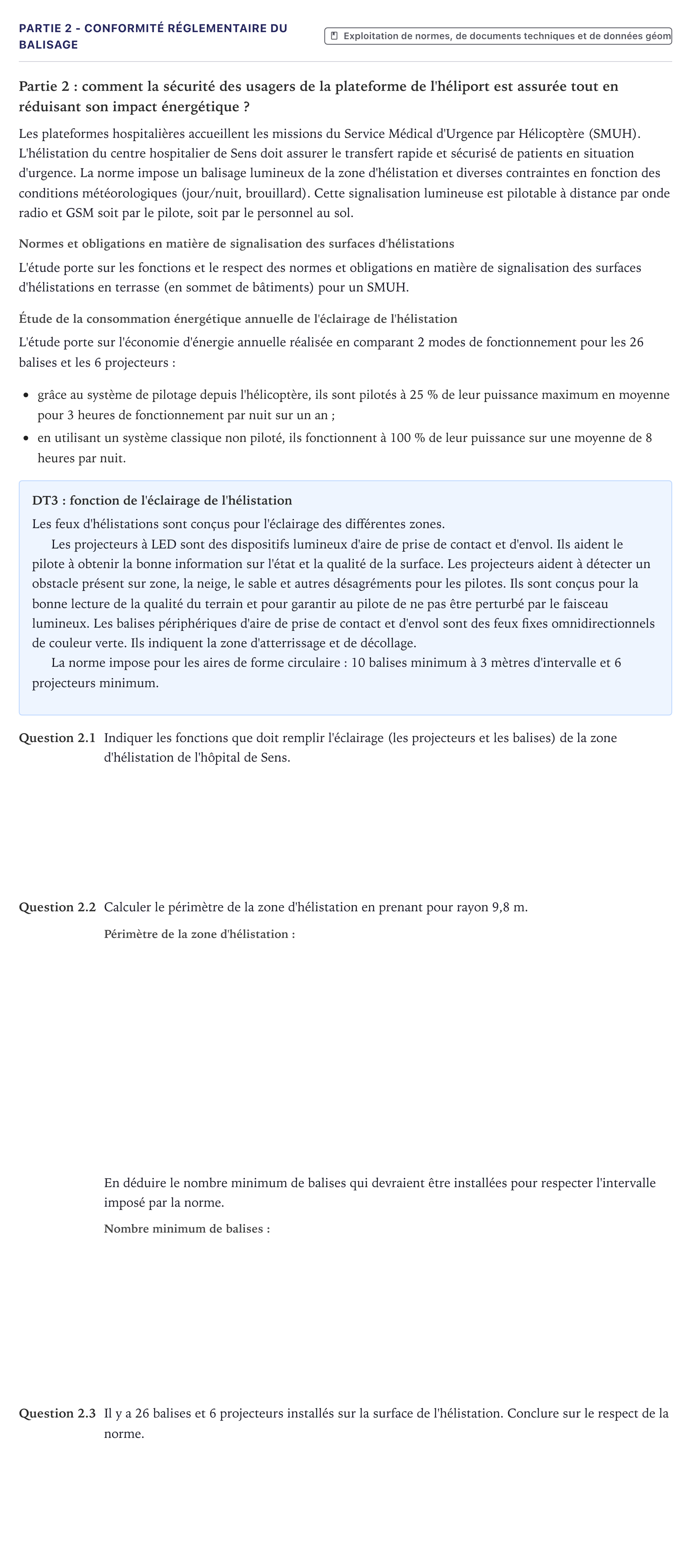 Énoncé: Partie 2 - Conformité réglementaire du balisage · Bac STI2D Ingénierie, Innovation et Développement Durable Métropole - EE 2026