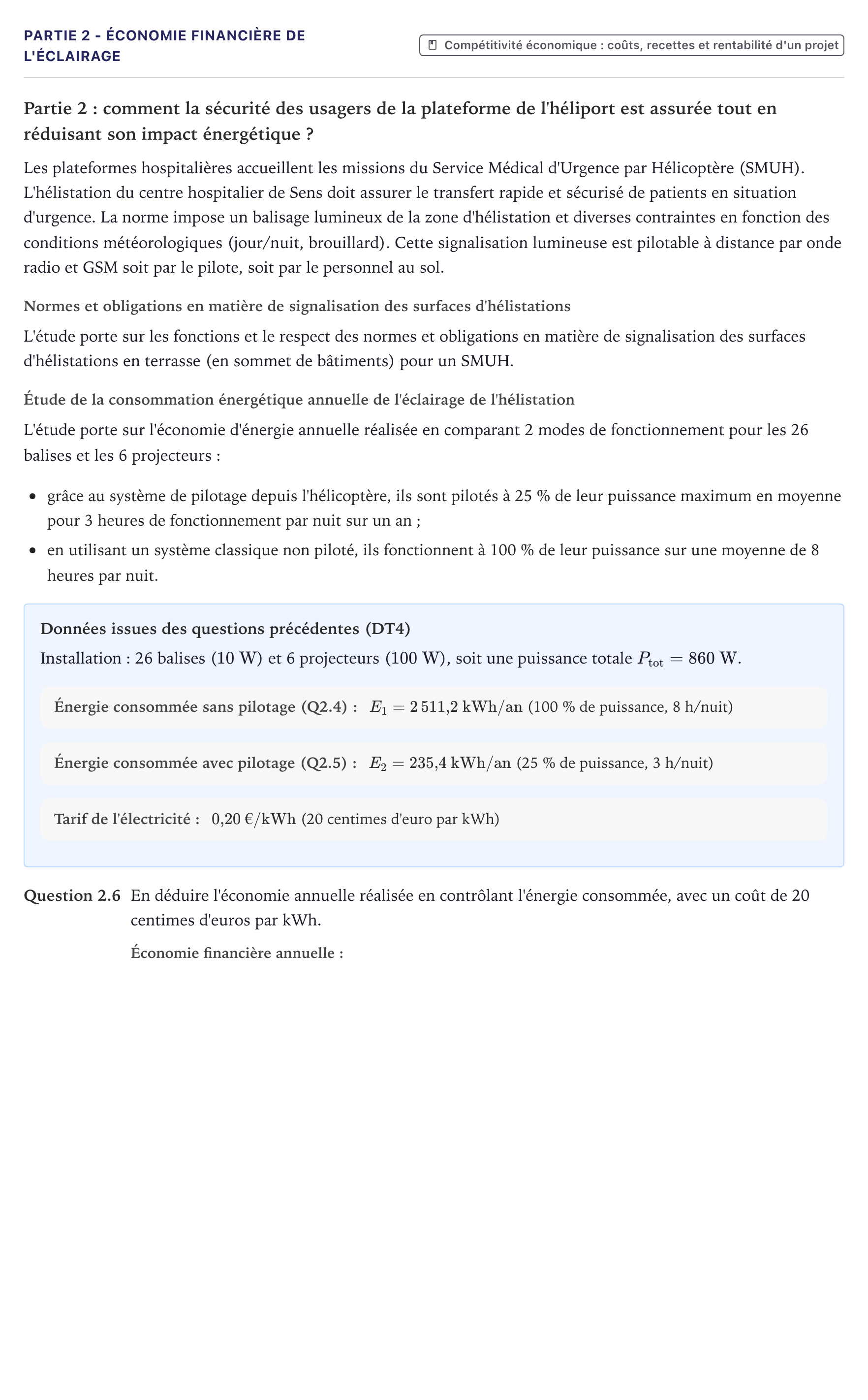 Énoncé: Partie 2 - Économie financière de l'éclairage · Bac STI2D Ingénierie, Innovation et Développement Durable Métropole - EE 2026