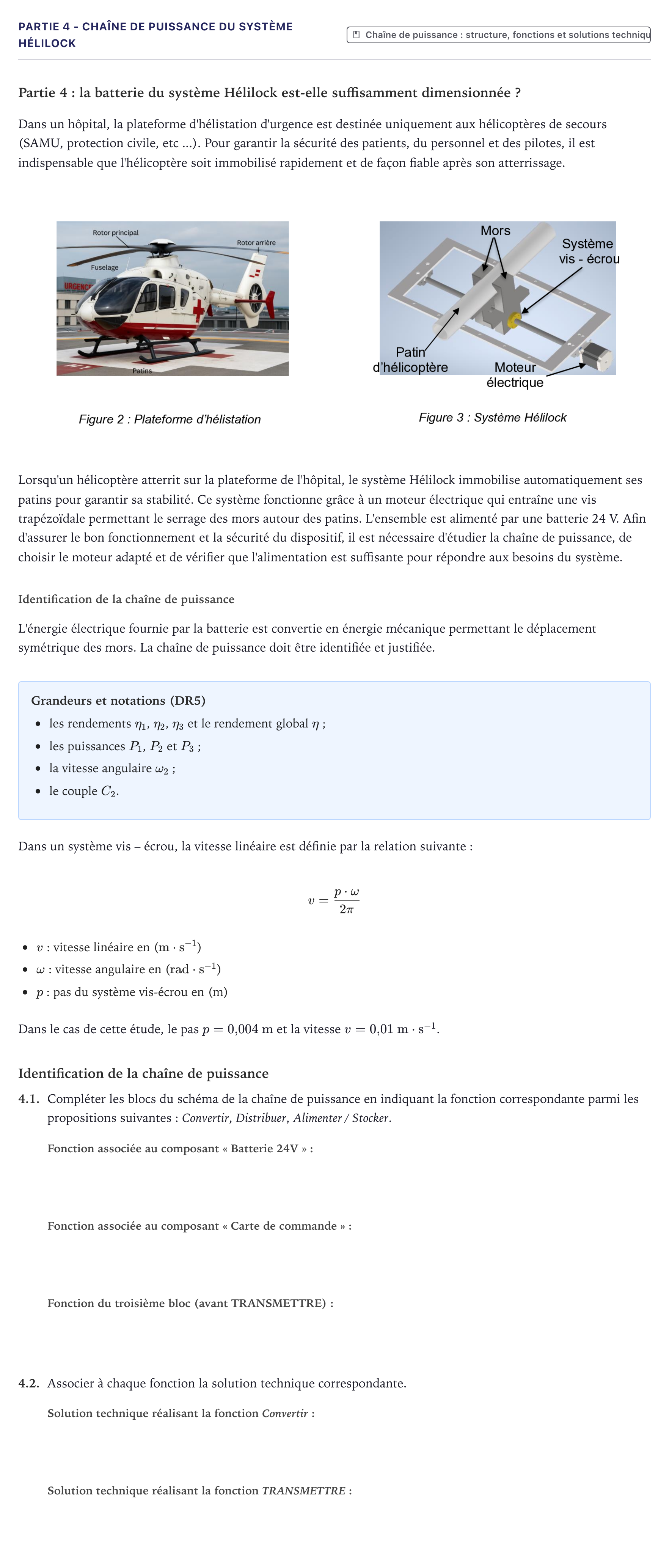 Énoncé: Partie 4 - Chaîne de puissance du système Hélilock · Bac STI2D Ingénierie, Innovation et Développement Durable Métropole - EE 2026