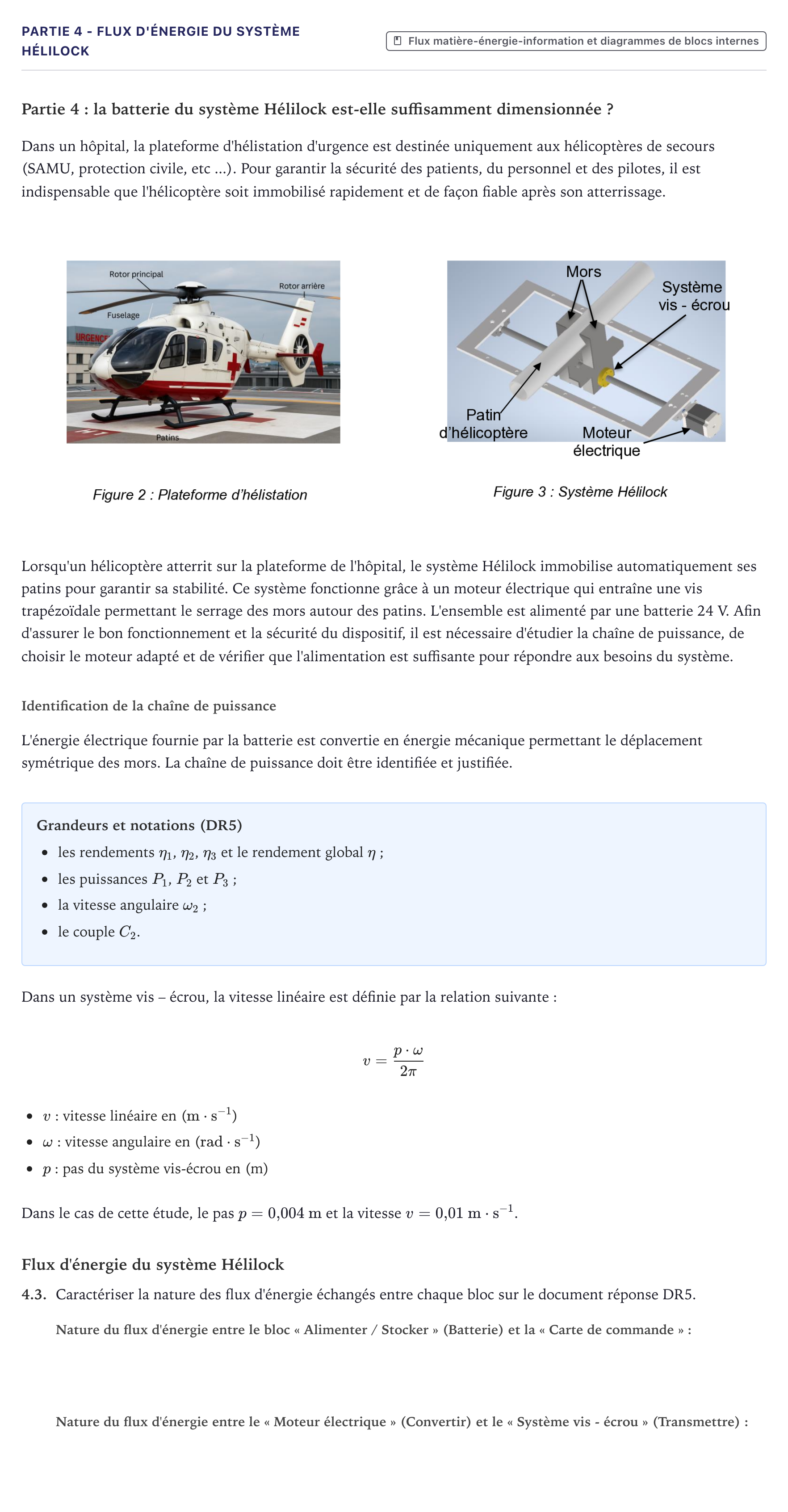 Énoncé: Partie 4 - Flux d'énergie du système Hélilock · Bac STI2D Ingénierie, Innovation et Développement Durable Métropole - EE 2026