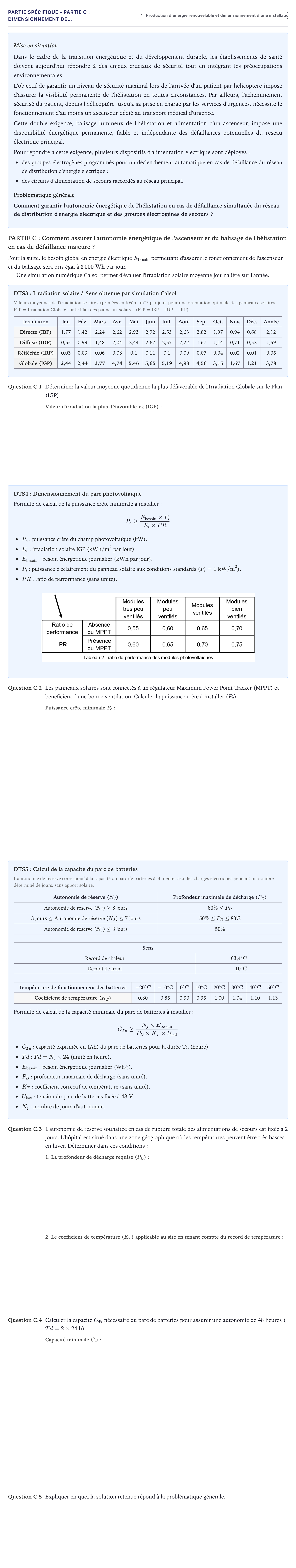 Énoncé: Partie Spécifique - Partie C : Dimensionnement de… · Bac STI2D Ingénierie, Innovation et Développement Durable Métropole - EE 2026