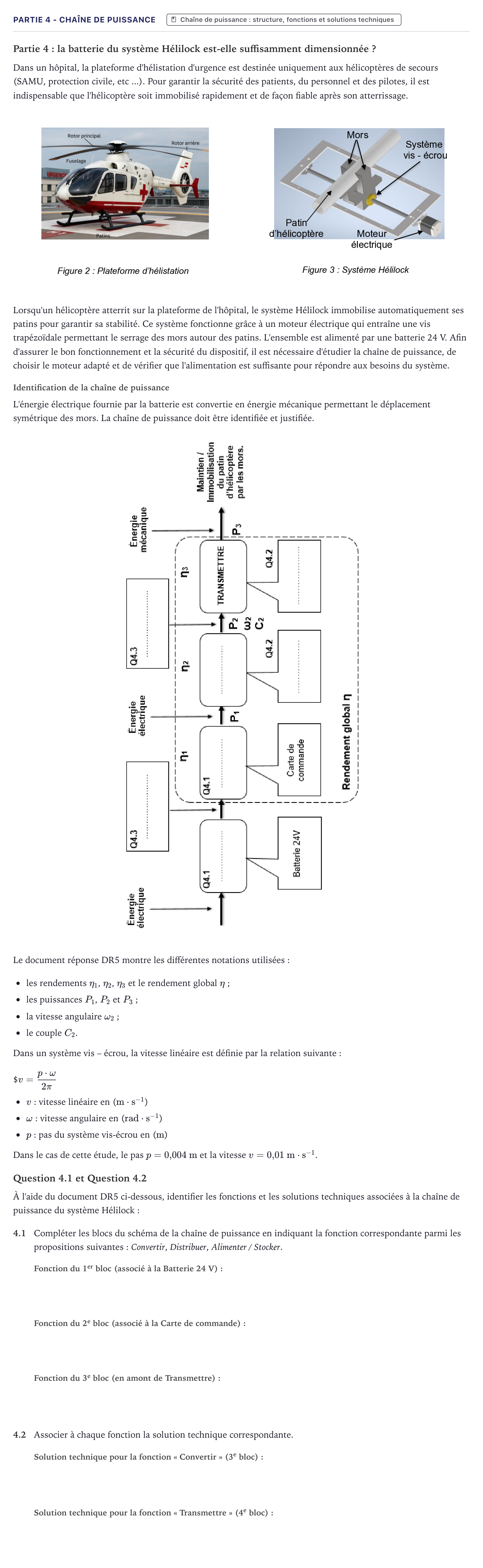 Énoncé: Partie 4 - Chaîne de puissance · Bac STI2D Ingénierie, Innovation et Développement Durable Métropole - ITEC 2026