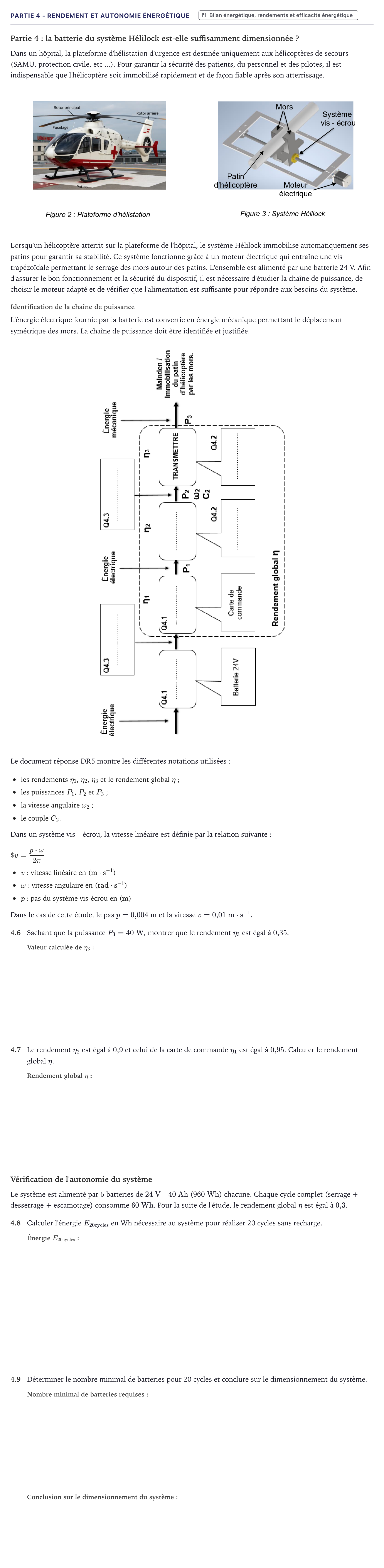 Énoncé: Partie 4 - Rendement et autonomie énergétique · Bac STI2D Ingénierie, Innovation et Développement Durable Métropole - ITEC 2026