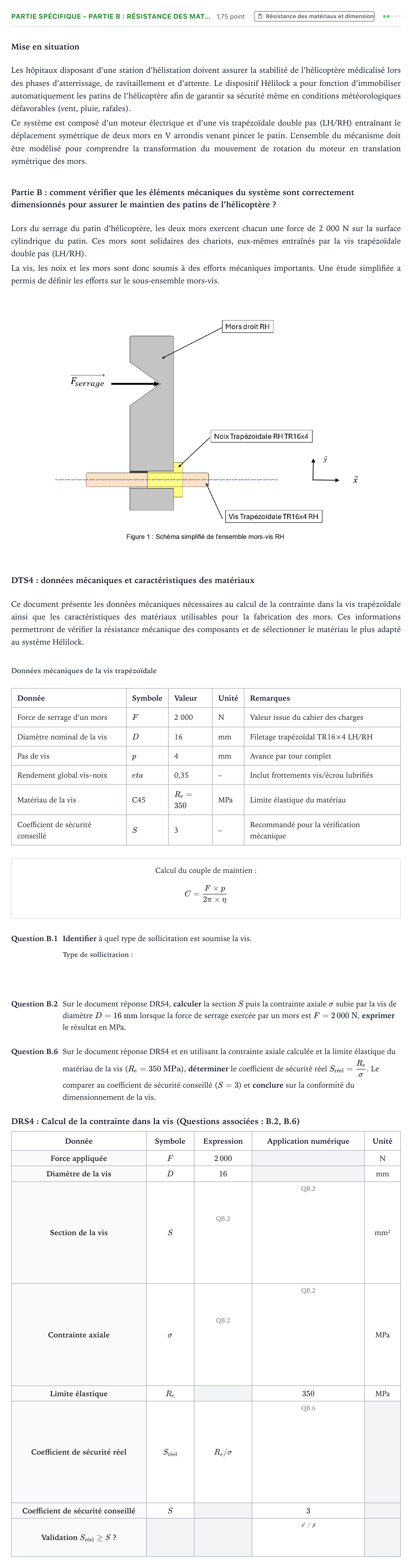 Énoncé: Partie spécifique - Partie B : Résistance des mat… · Bac STI2D Ingénierie, Innovation et Développement Durable Métropole - ITEC 2026