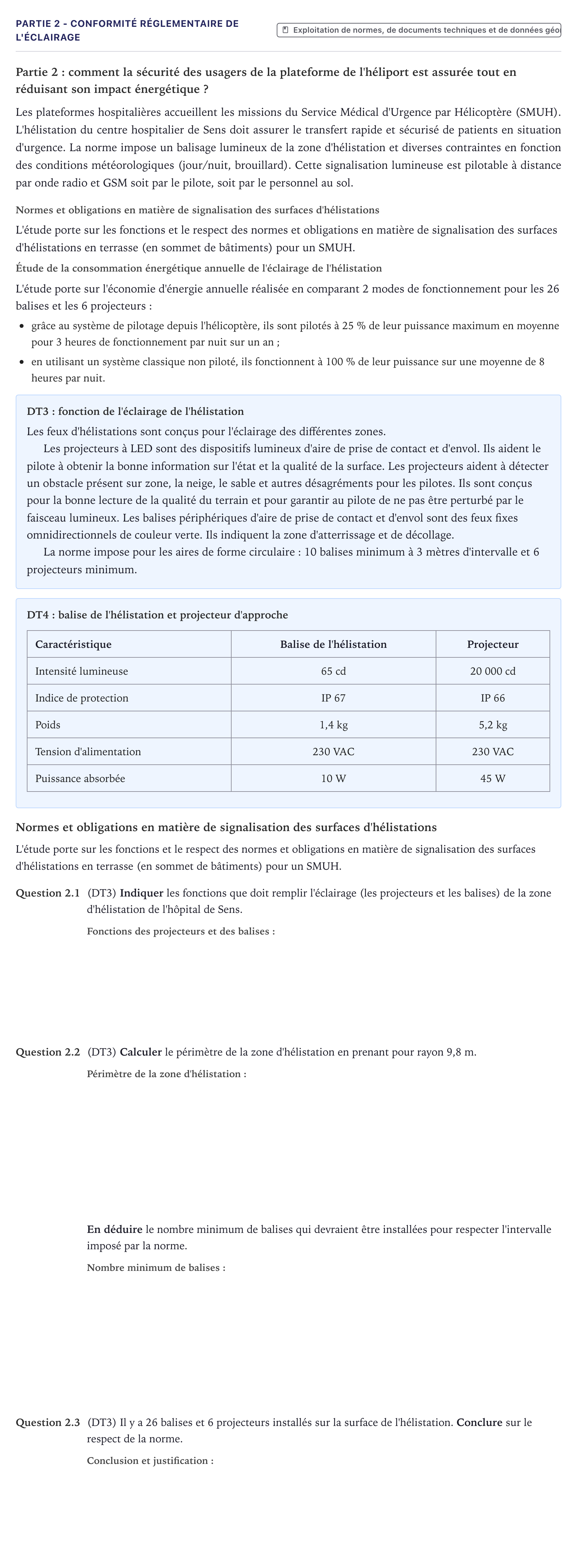 Énoncé: Partie 2 - Conformité réglementaire de l'éclairage · Bac STI2D Ingénierie, Innovation et Développement Durable Métropole - SIN 2026