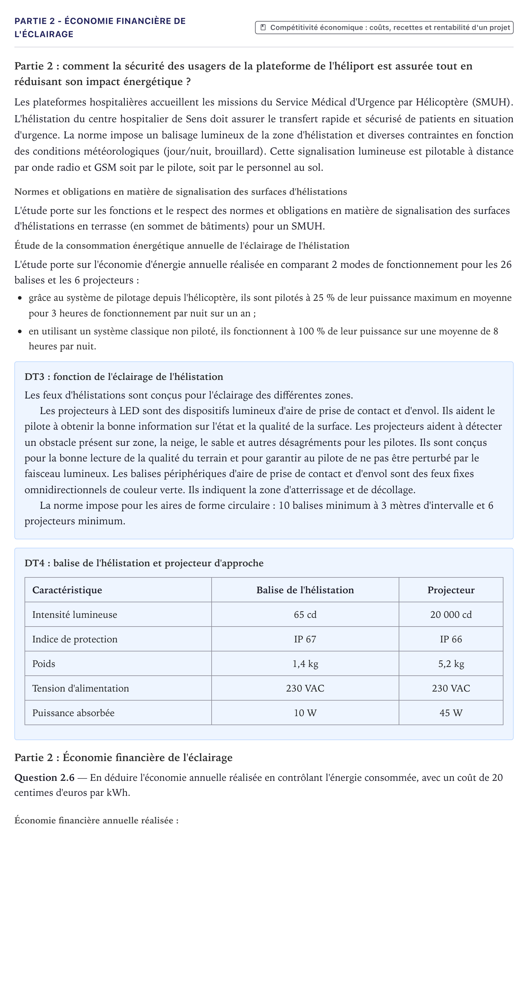 Énoncé: Partie 2 - Économie financière de l'éclairage · Bac STI2D Ingénierie, Innovation et Développement Durable Métropole - SIN 2026