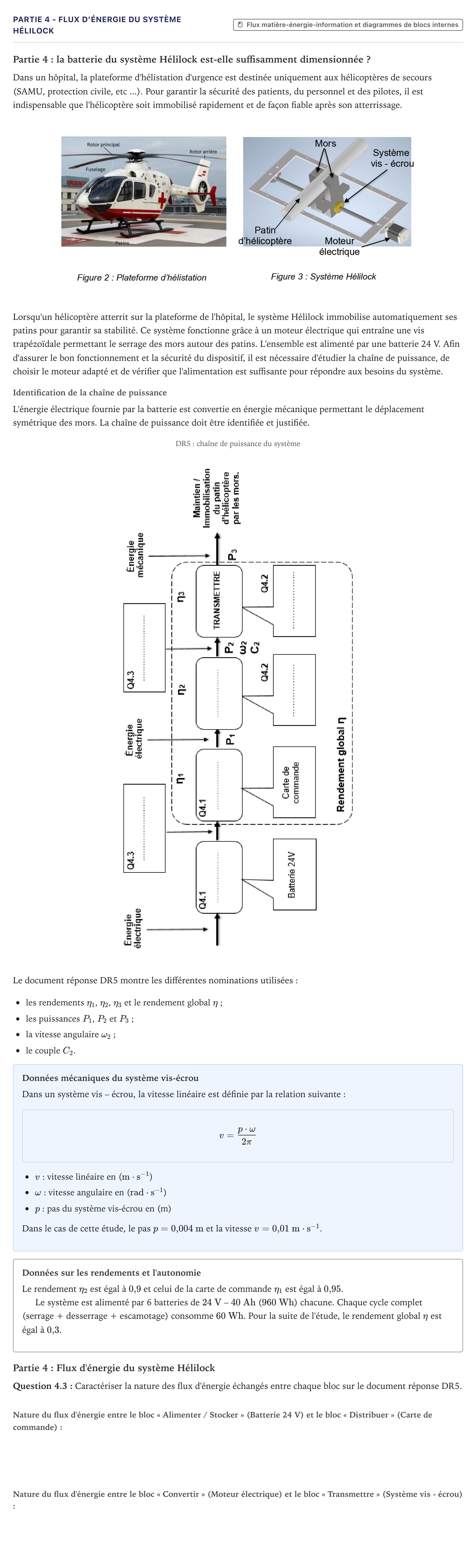 Énoncé: Partie 4 - Flux d'énergie du système Hélilock · Bac STI2D Ingénierie, Innovation et Développement Durable Métropole - SIN 2026
