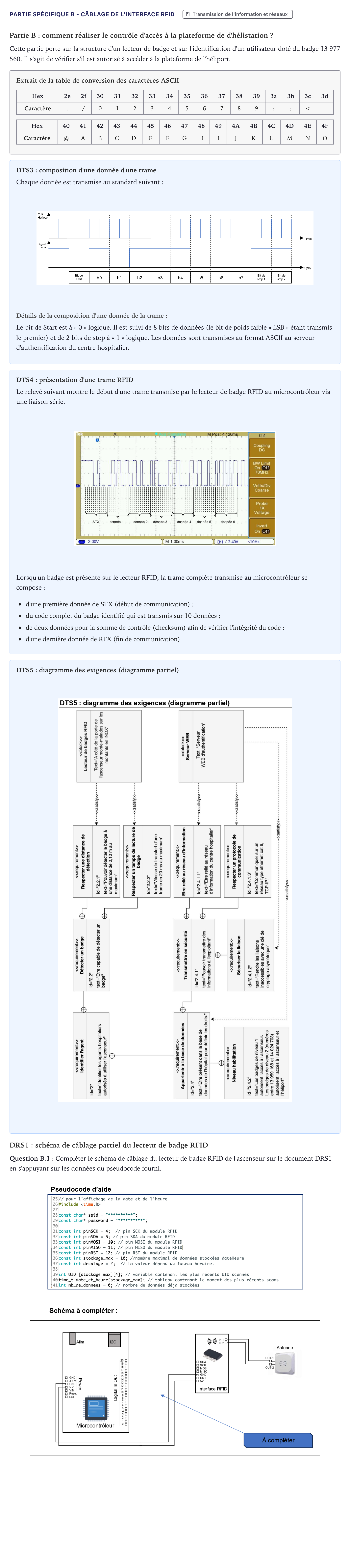 Énoncé: Partie Spécifique B - Câblage de l'interface RFID · Bac STI2D Ingénierie, Innovation et Développement Durable Métropole - SIN 2026