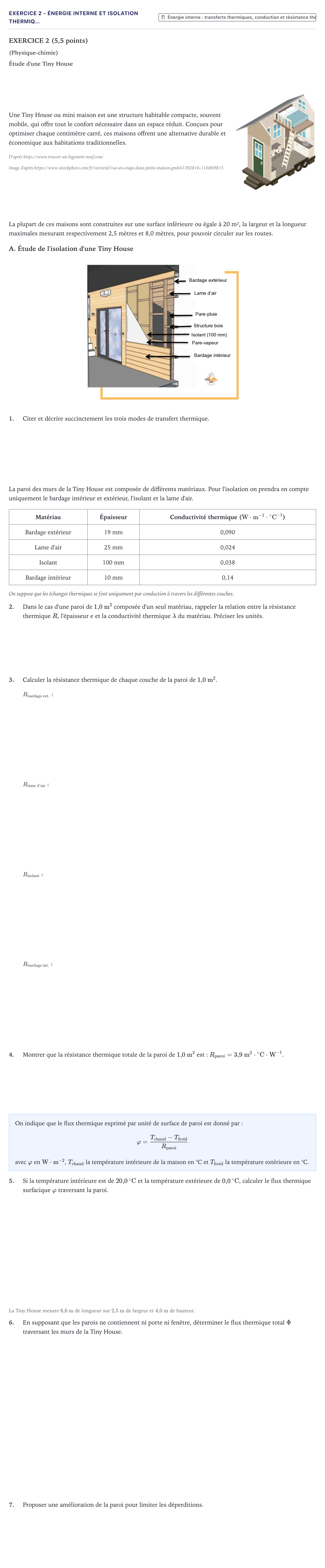 Énoncé: Exercice 2 - Énergie interne et isolation thermiq… · Bac STI2D Physique-Chimie et Mathématiques Métropole 2026