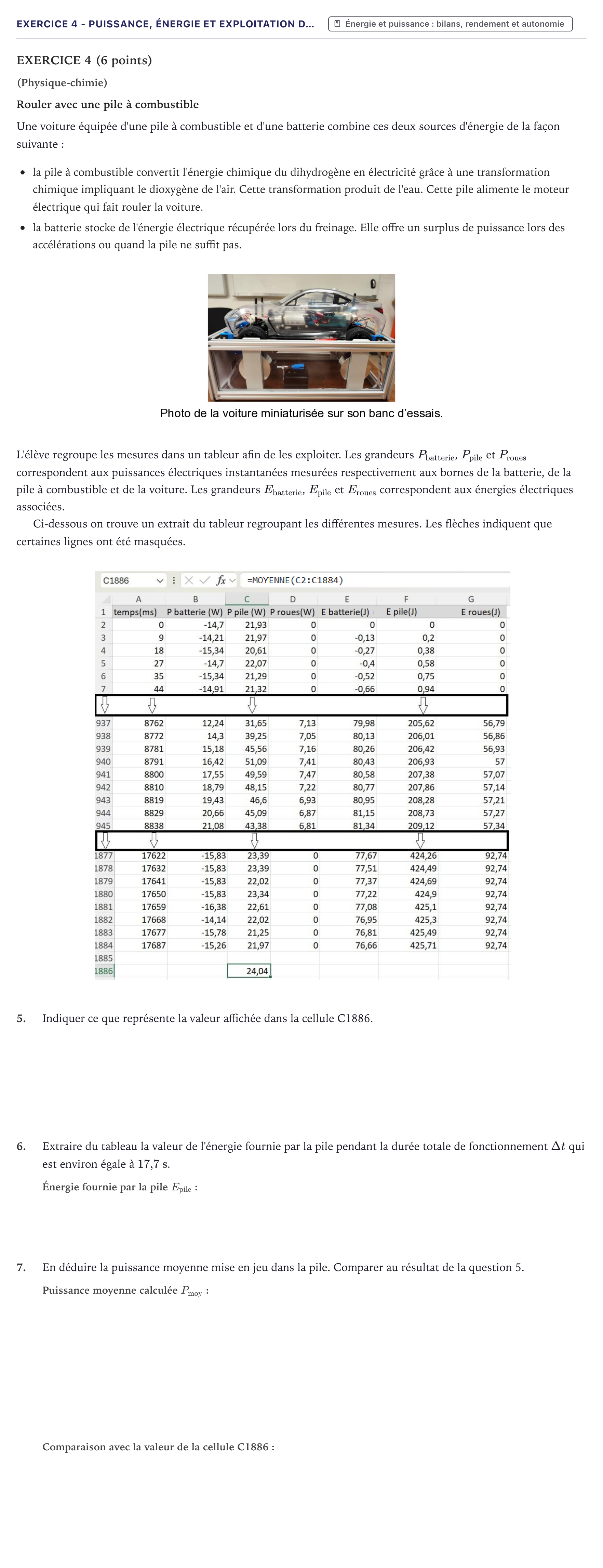 Énoncé: Exercice 4 - Puissance, énergie et exploitation d… · Bac STI2D Physique-Chimie et Mathématiques Métropole 2026