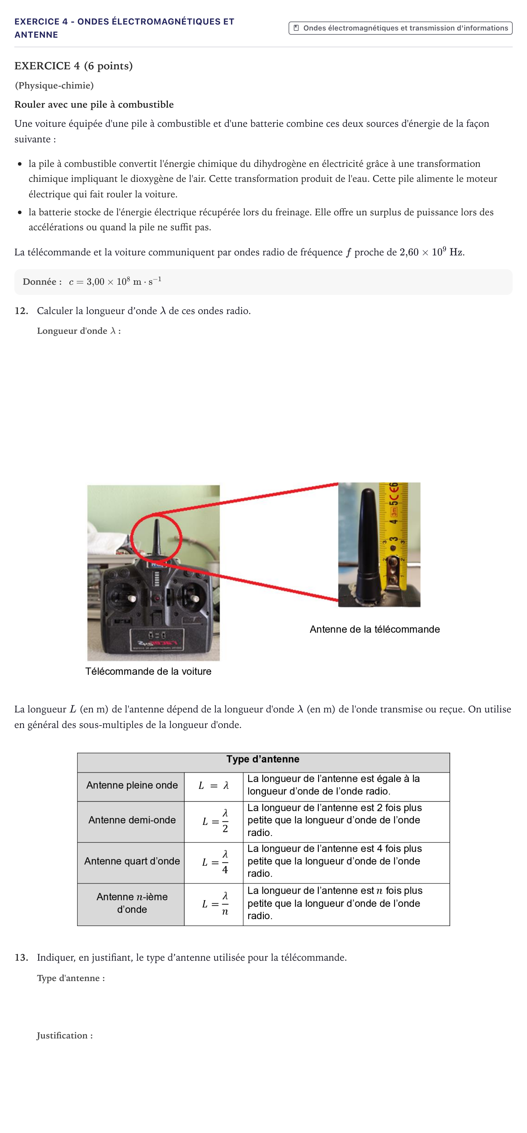 Énoncé: Exercice 4 - Ondes électromagnétiques et antenne · Bac STI2D Physique-Chimie et Mathématiques Métropole 2026