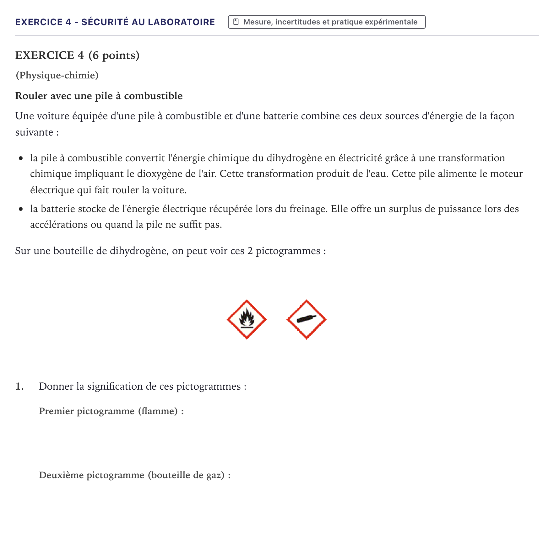 Énoncé: Exercice 4 - Sécurité au laboratoire · Bac STI2D Physique-Chimie et Mathématiques Métropole 2026