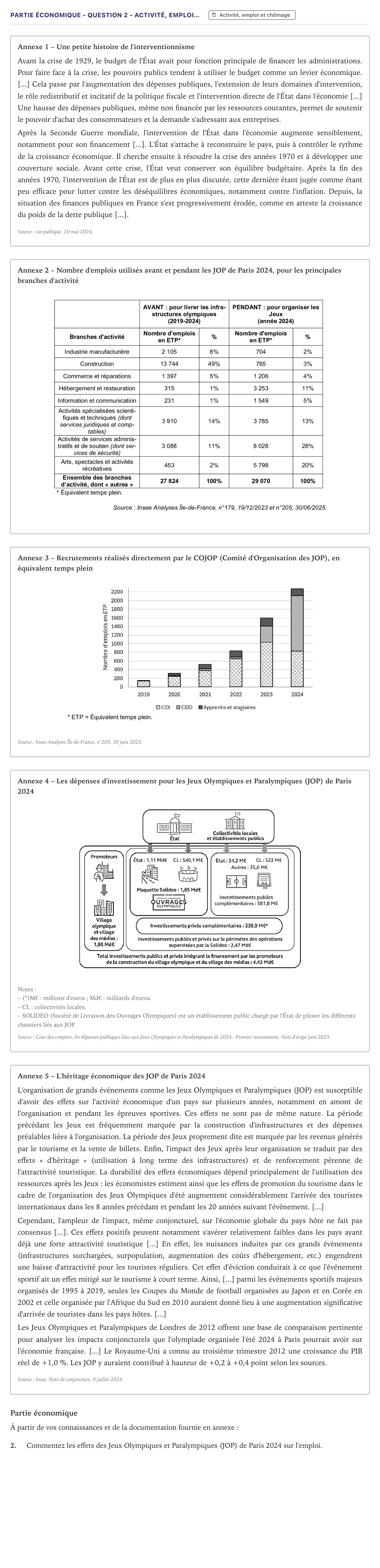 Énoncé: Partie économique - Question 2 - Activité, emploi… · Bac STMG Droit et Économie Métropole 2026