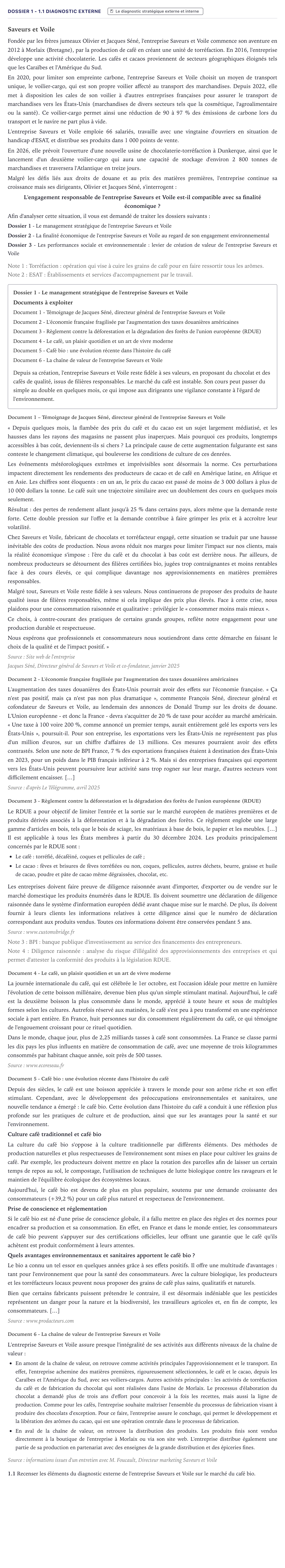 Énoncé: Exercice Dossier 1 - 1.1 Diagnostic externe · Bac STMG Management des Sciences de Gestion et du Numérique Métropole 2026
