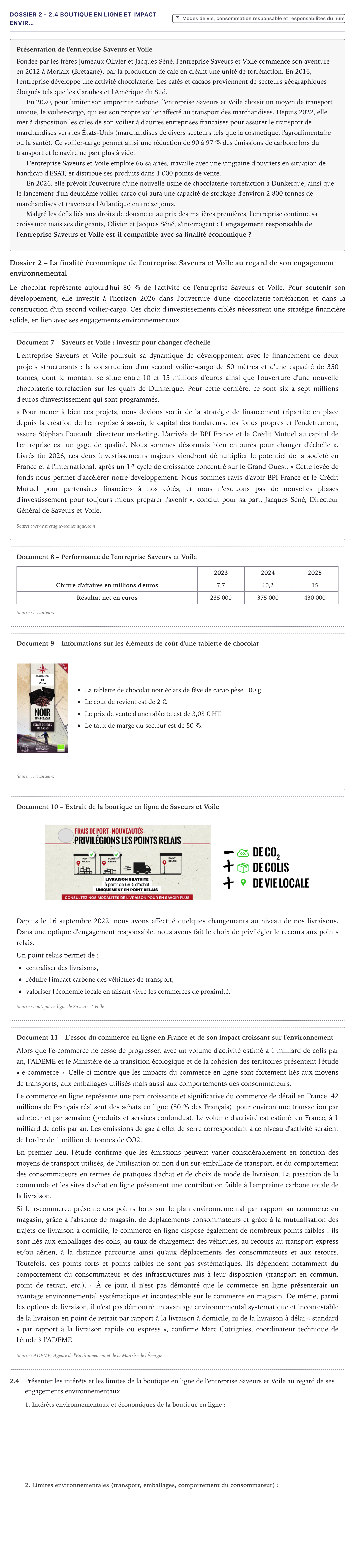 Énoncé: Exercice Dossier 2 - 2.4 Boutique en ligne et impact envir… · Bac STMG Management des Sciences de Gestion et du Numérique Métropole 2026