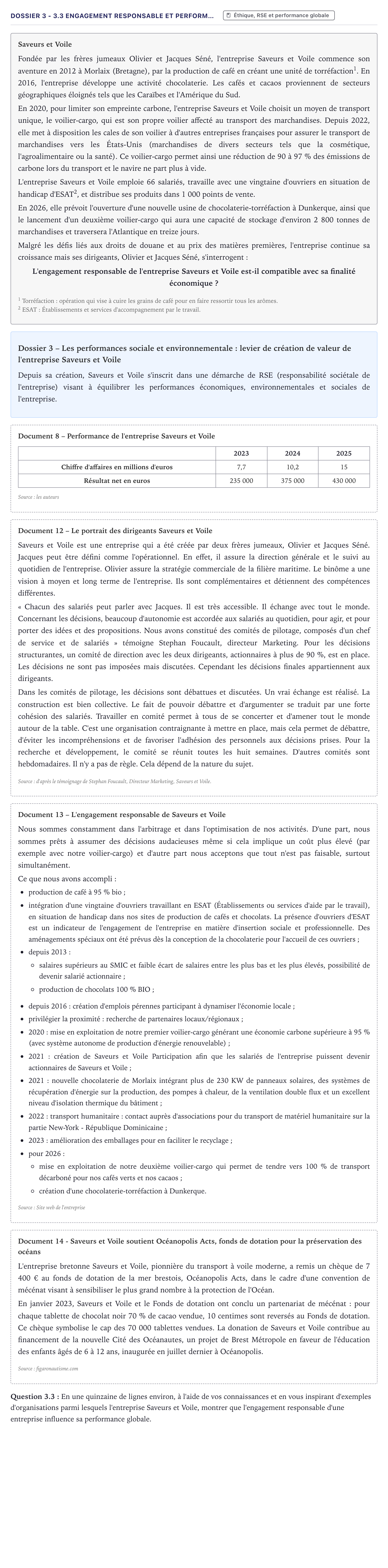 Énoncé: Exercice Dossier 3 - 3.3 Engagement responsable et perform… · Bac STMG Management des Sciences de Gestion et du Numérique Métropole 2026