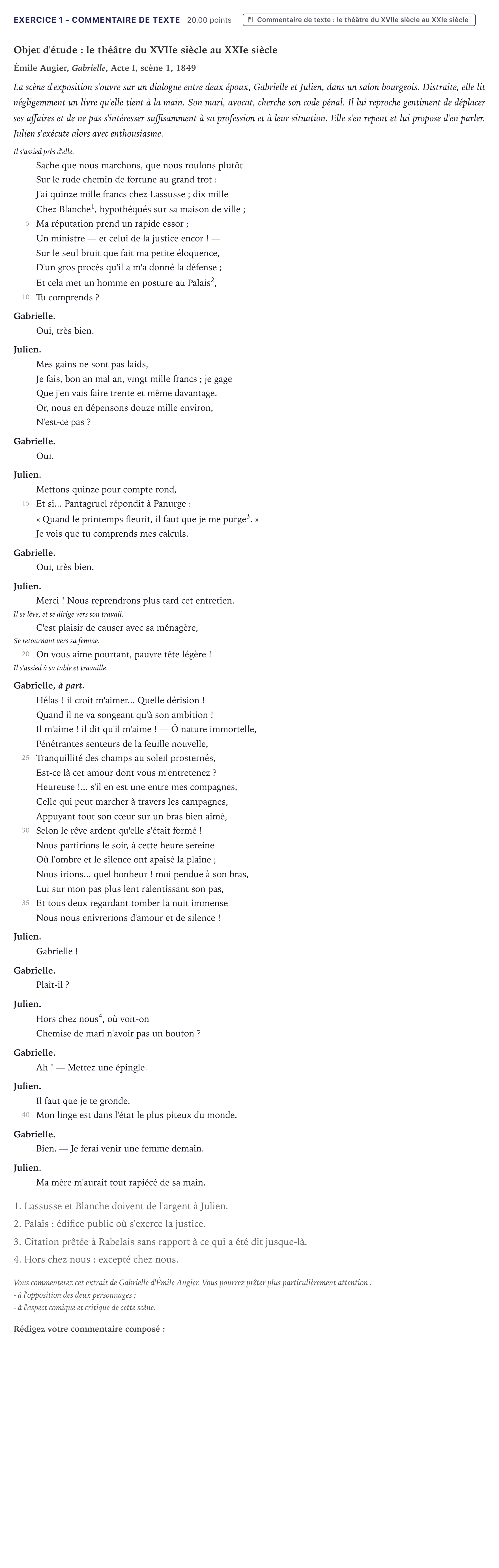 Énoncé: Exercice 1 - Commentaire de texte · Bac STMG Français Métropole 2026