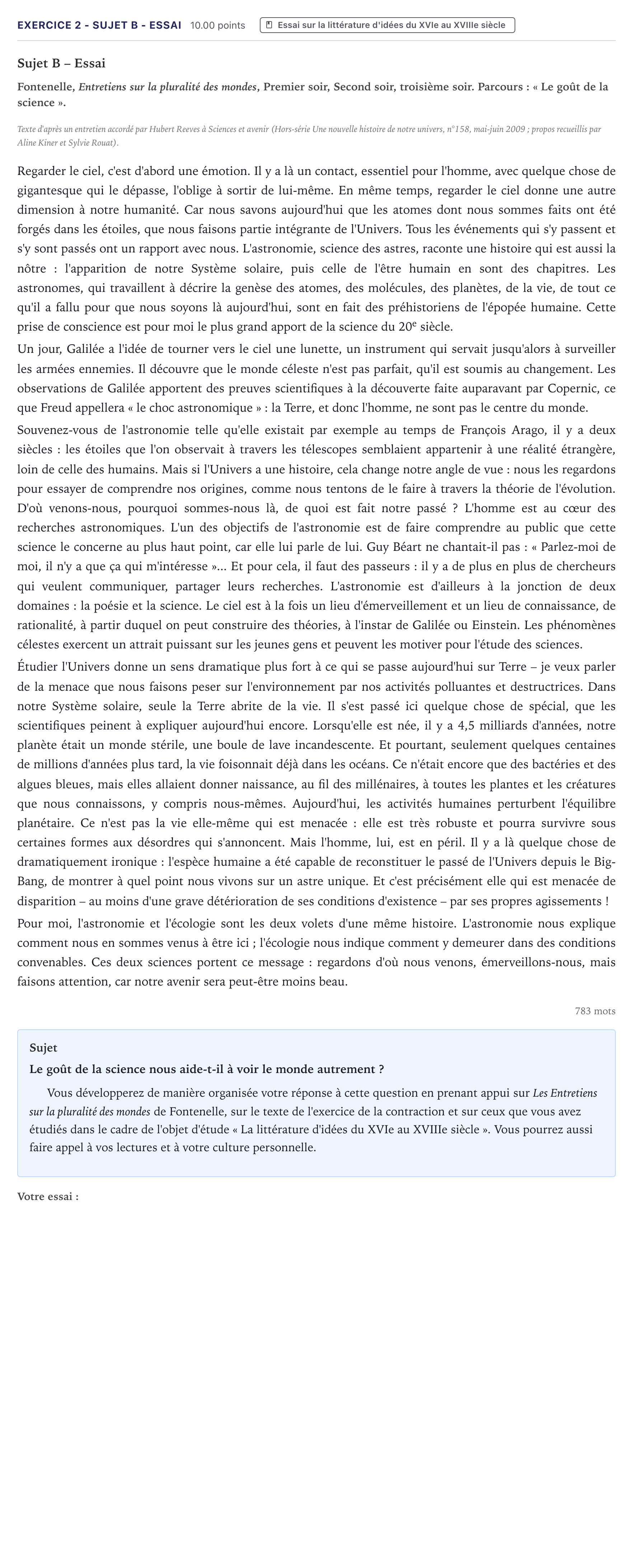 Énoncé: Exercice 2 - Sujet B - Essai · Bac STMG Français Métropole 2026