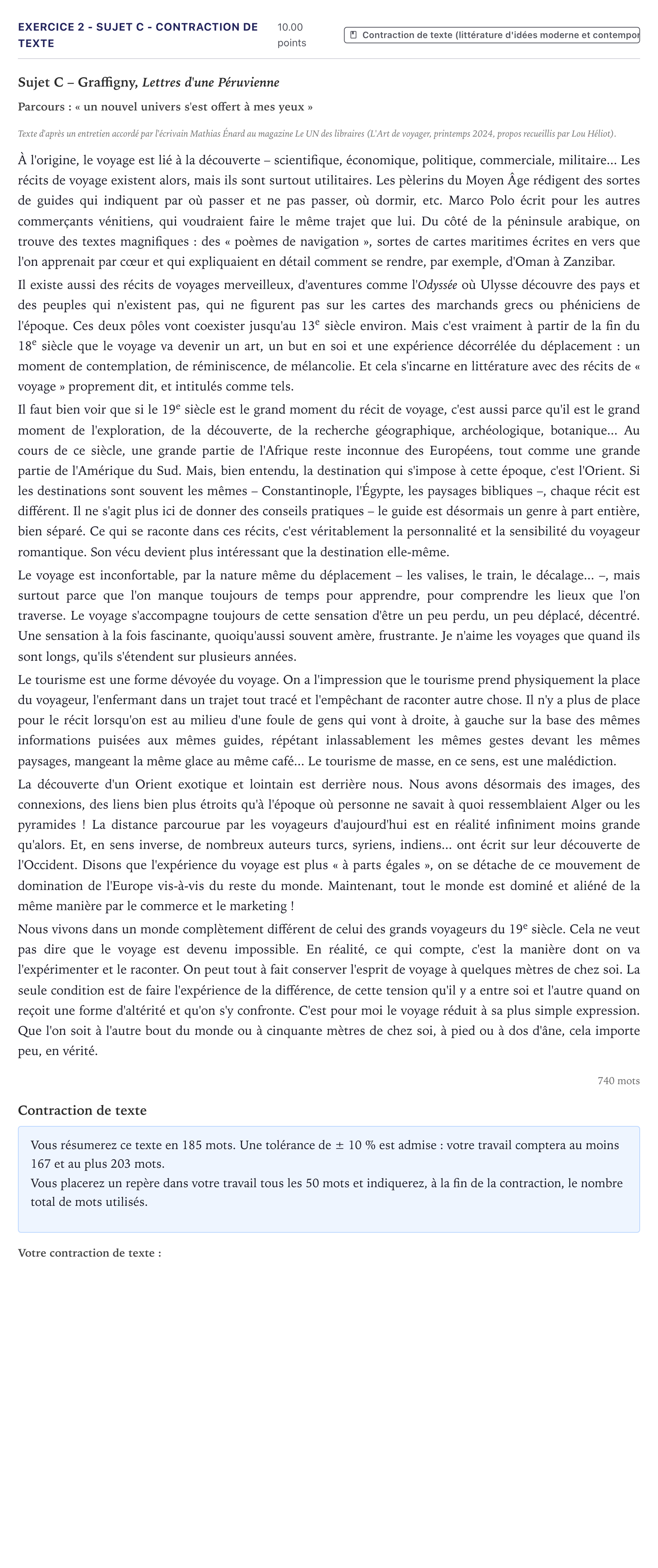 Énoncé: Exercice 2 - Sujet C - Contraction de texte · Bac STMG Français Métropole 2026