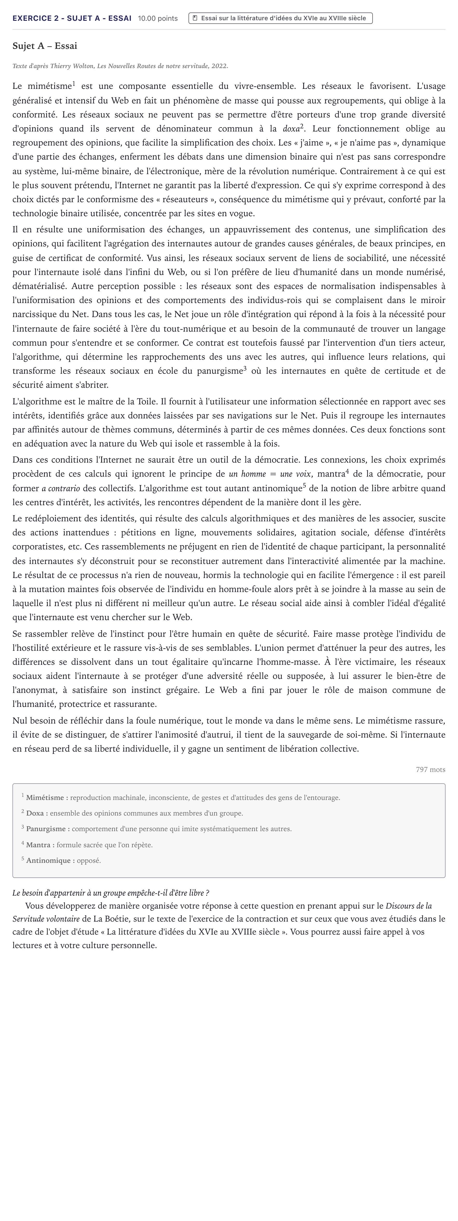 Énoncé: Exercice 2 - Sujet A - Essai · Bac STI2D Français Métropole 2026