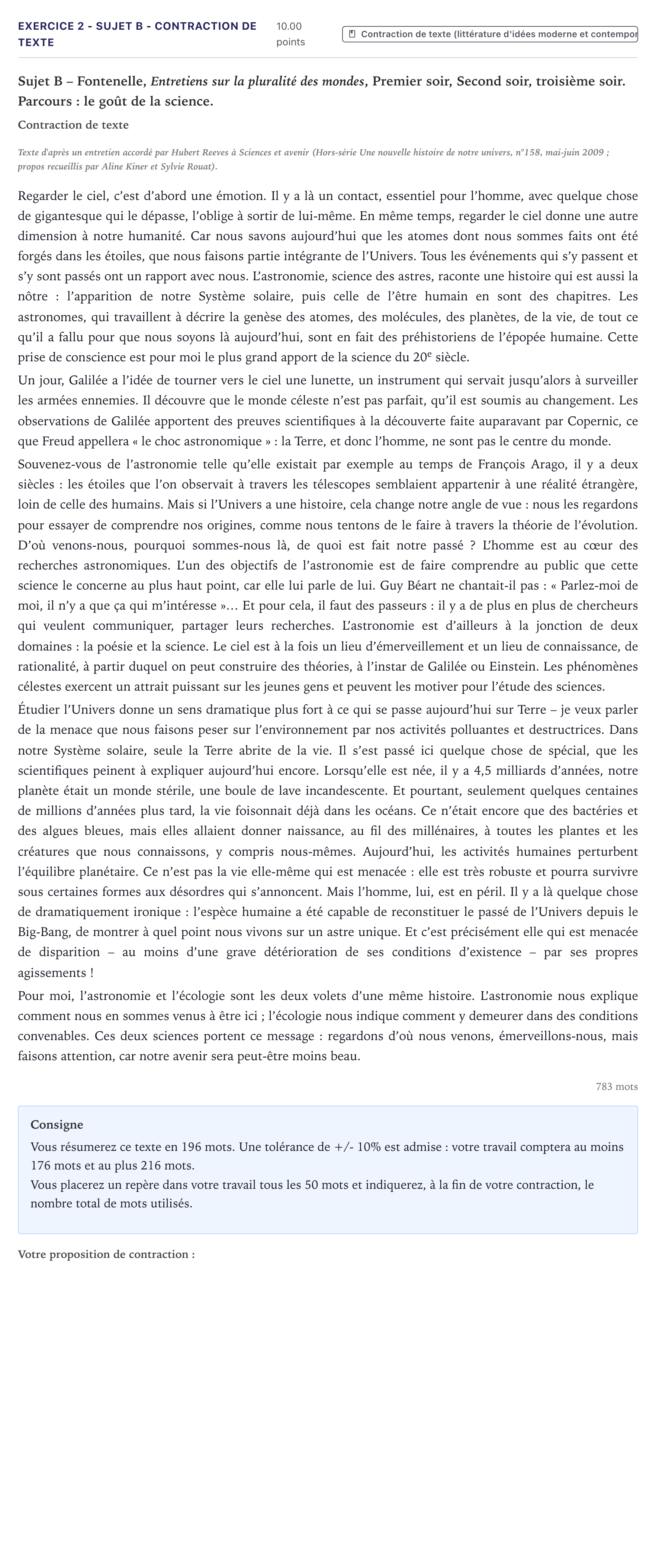 Énoncé: Exercice 2 - Sujet B - Contraction de texte · Bac STI2D Français Métropole 2026