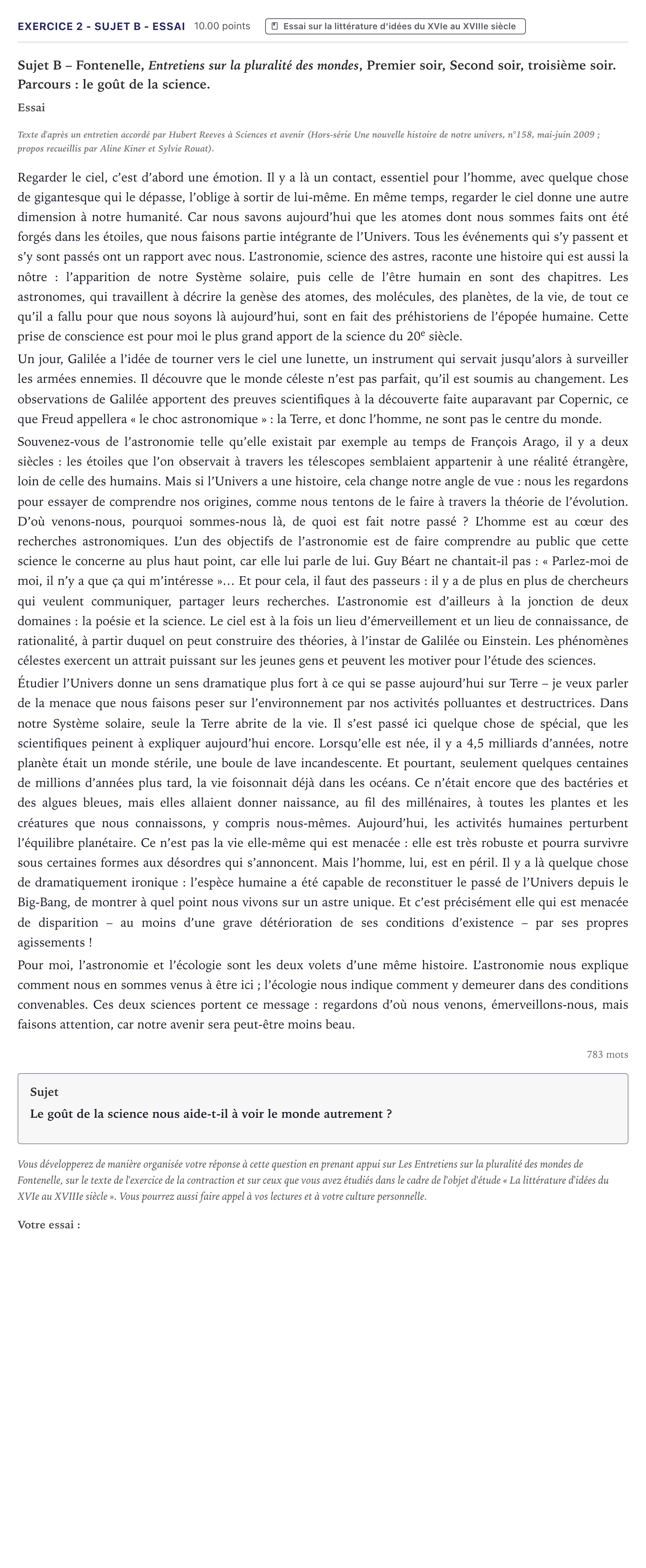 Énoncé: Exercice 2 - Sujet B - Essai · Bac STI2D Français Métropole 2026