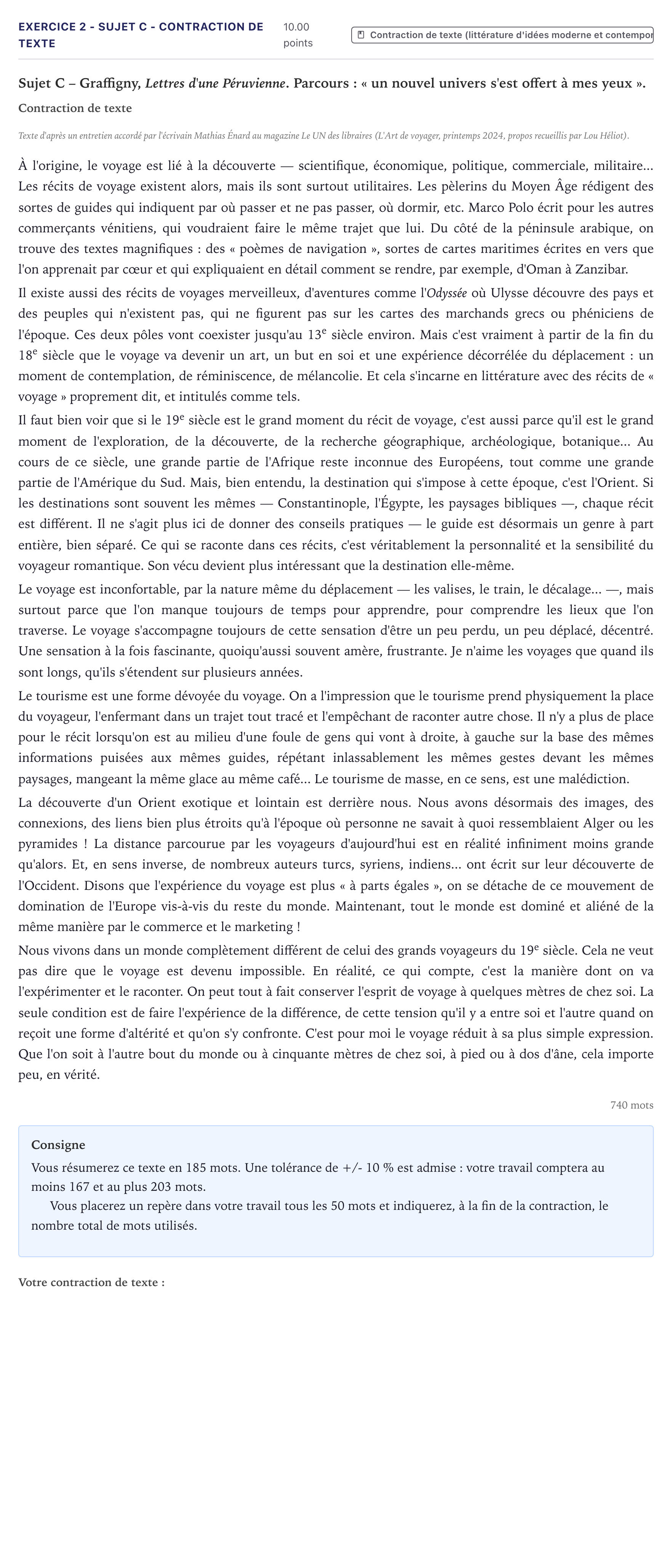Énoncé: Exercice 2 - Sujet C - Contraction de texte · Bac STI2D Français Métropole 2026