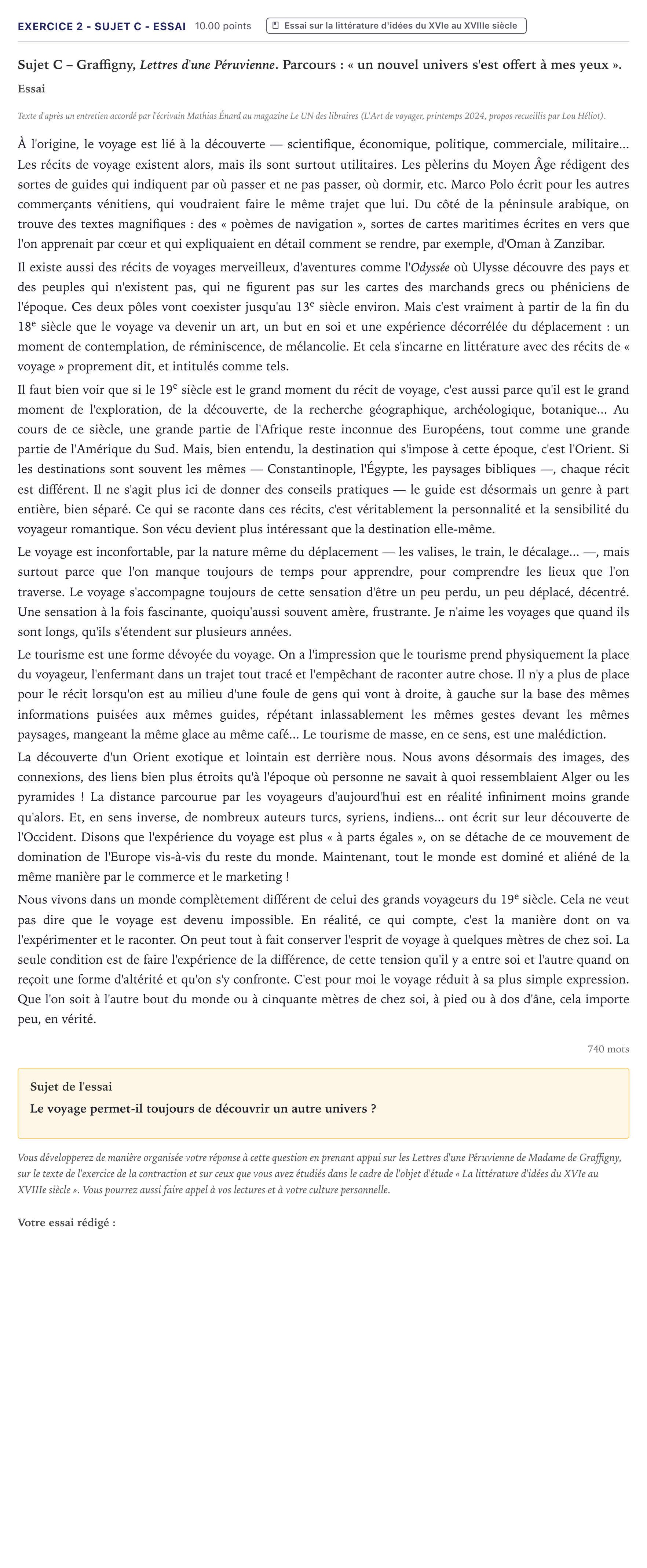 Énoncé: Exercice 2 - Sujet C - Essai · Bac STI2D Français Métropole 2026