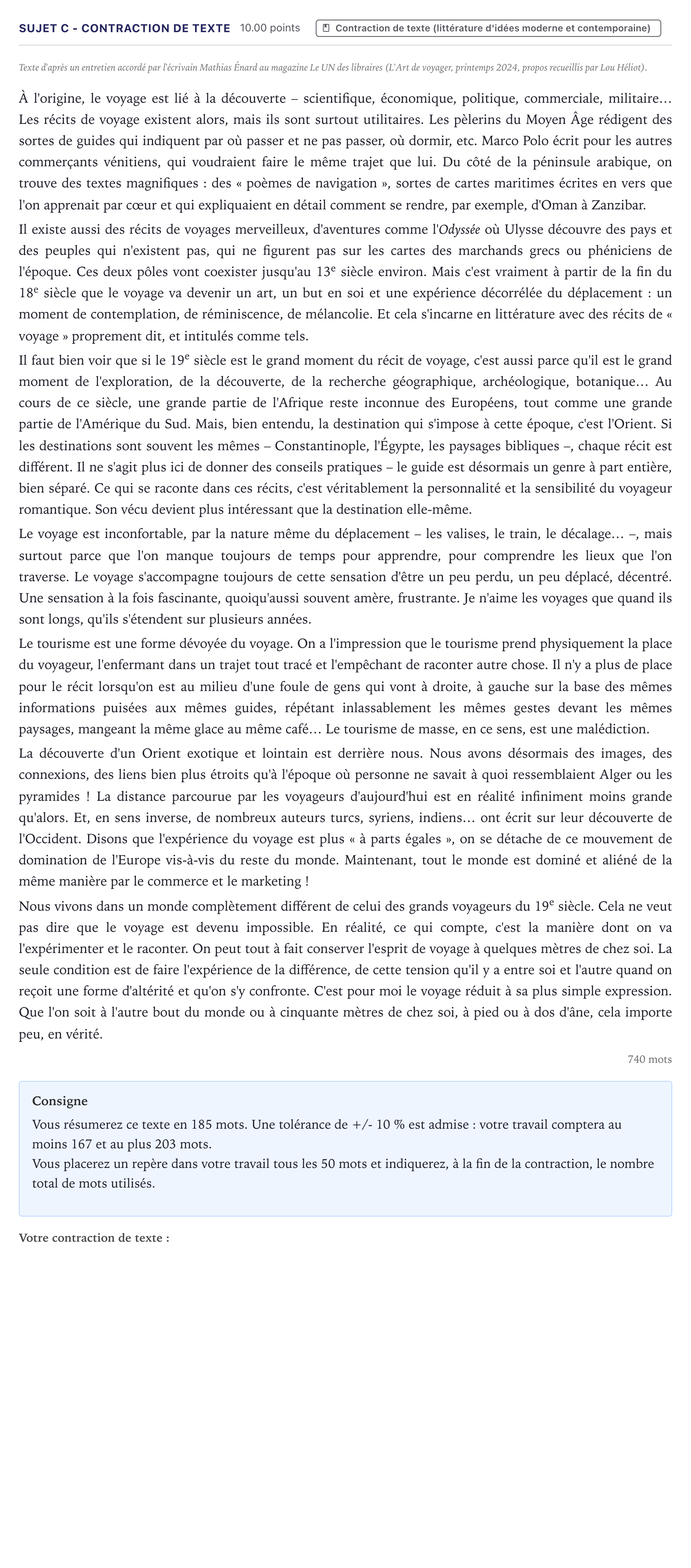 Énoncé: Sujet C - Contraction de texte · Bac ST2S Français Métropole 2026