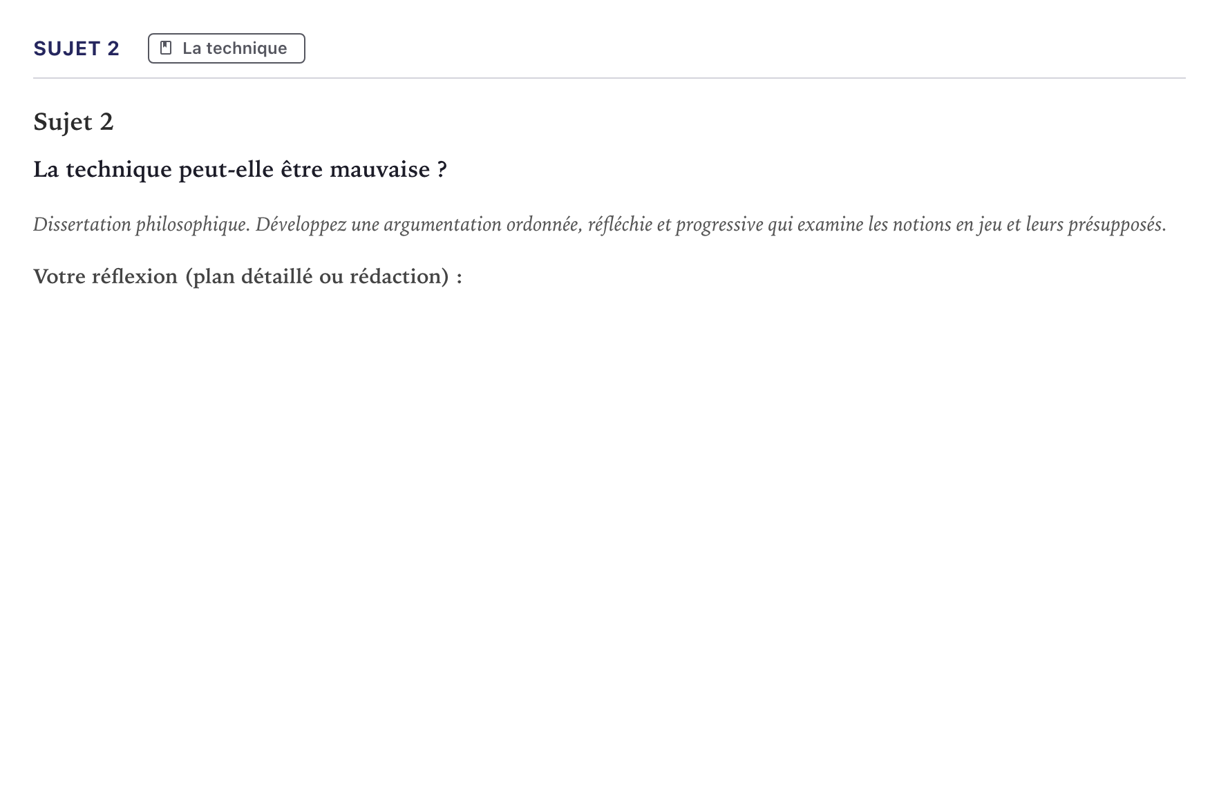Énoncé: Sujet 2 · Bac STI2D Philosophie Métropole 2026