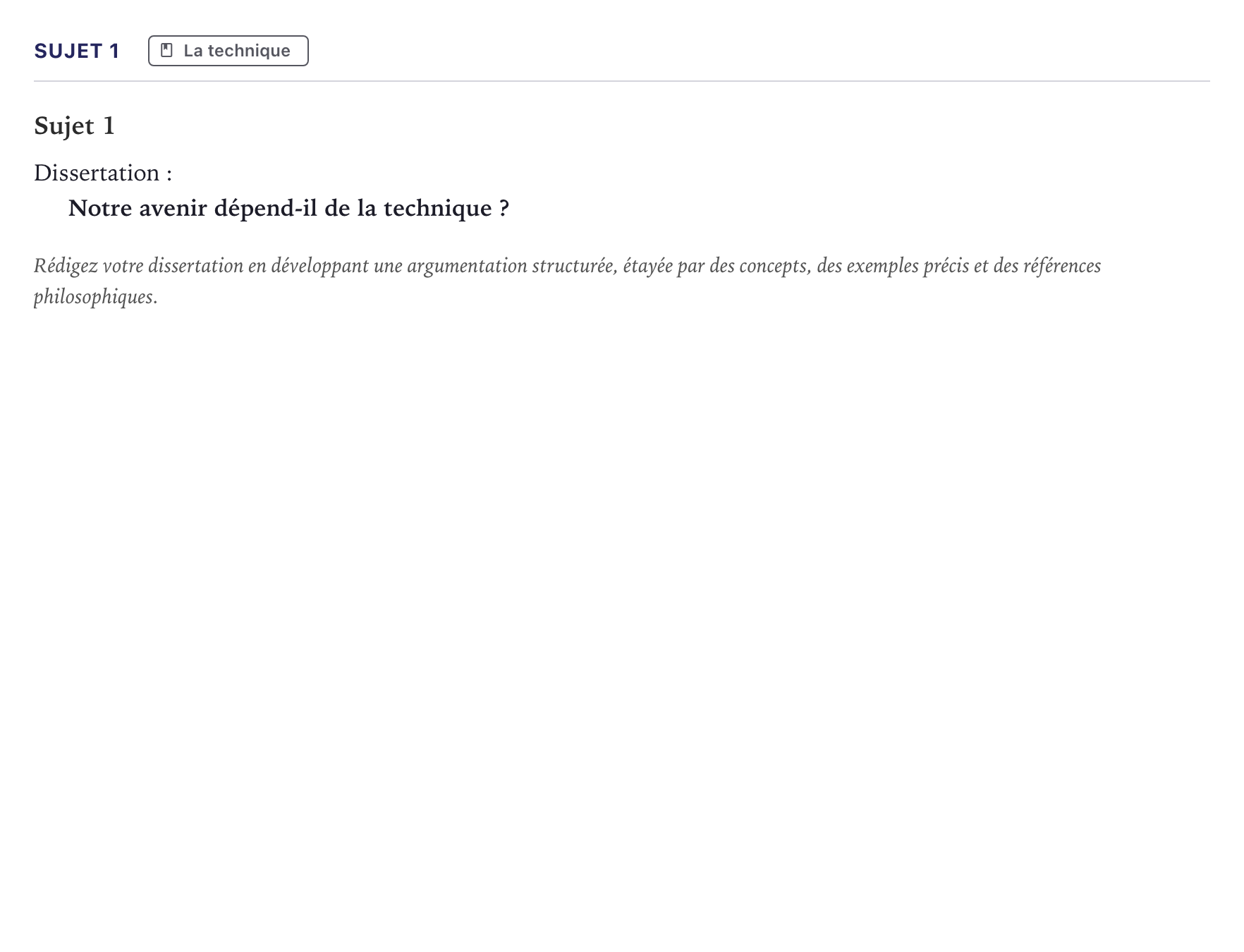 Énoncé: Sujet 1 · Bac Philosophie Métropole 2025