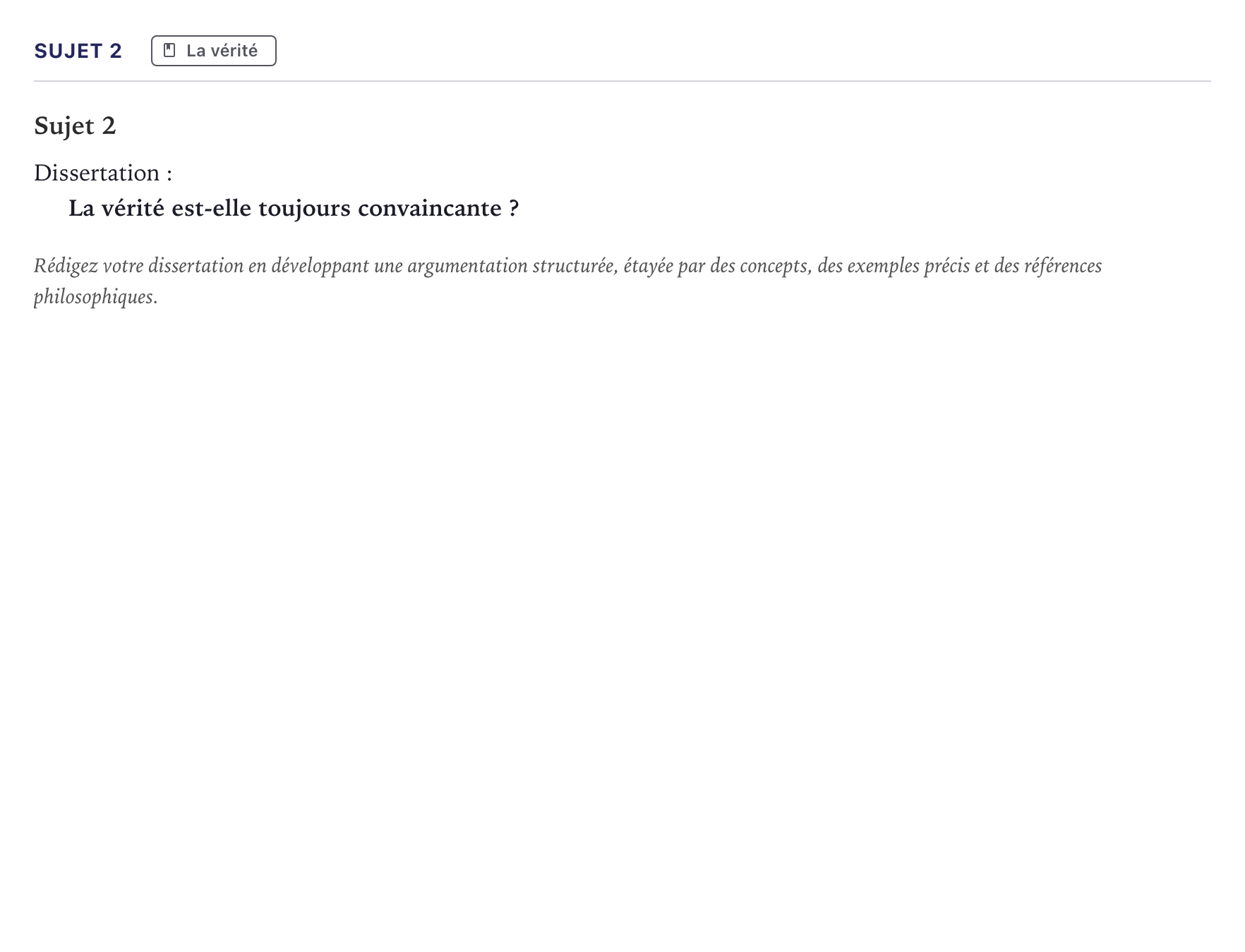 Énoncé: Sujet 2 · Bac Philosophie Métropole 2025