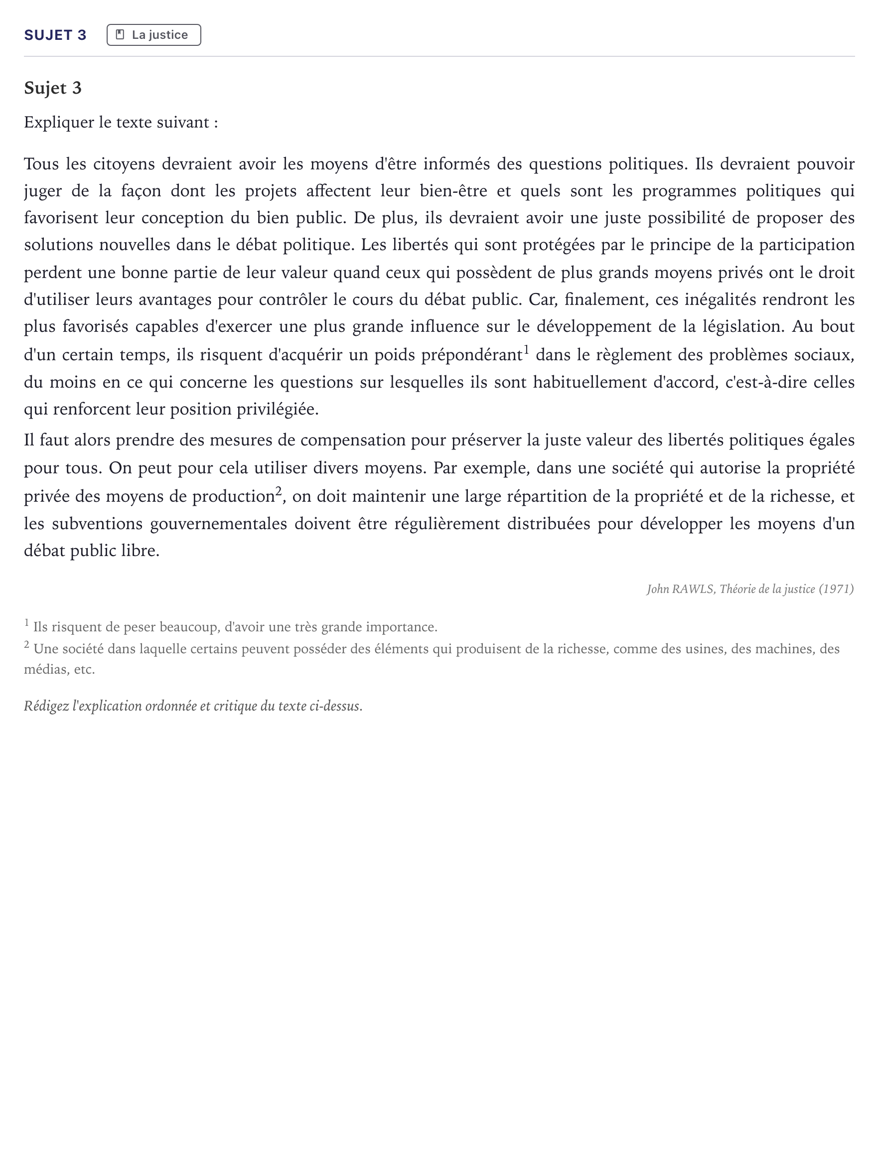 Énoncé: Sujet 3 · Bac Philosophie Métropole 2025