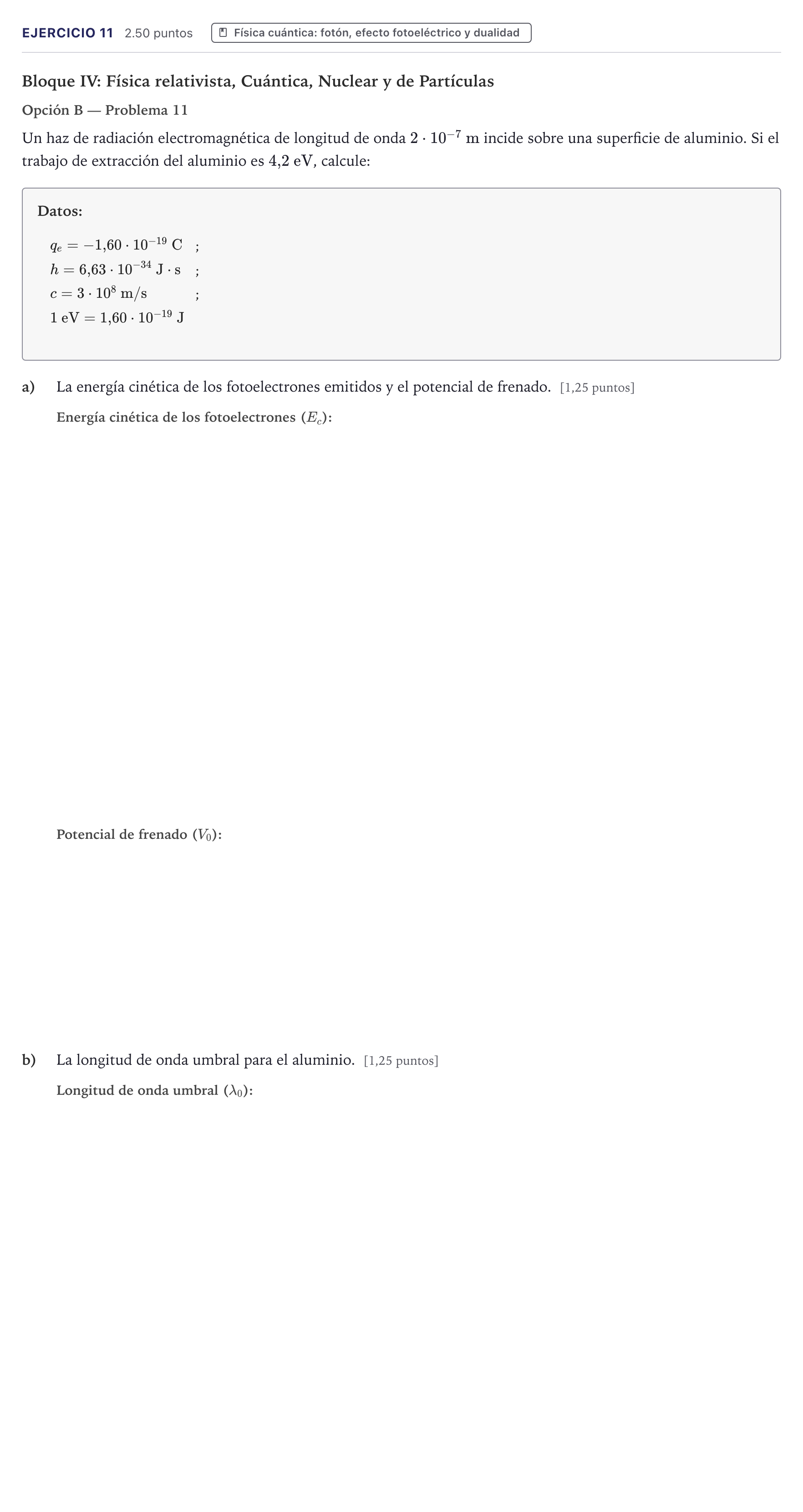 Enunciado: Problema 11 · Física PAU Canarias Junio 2025
