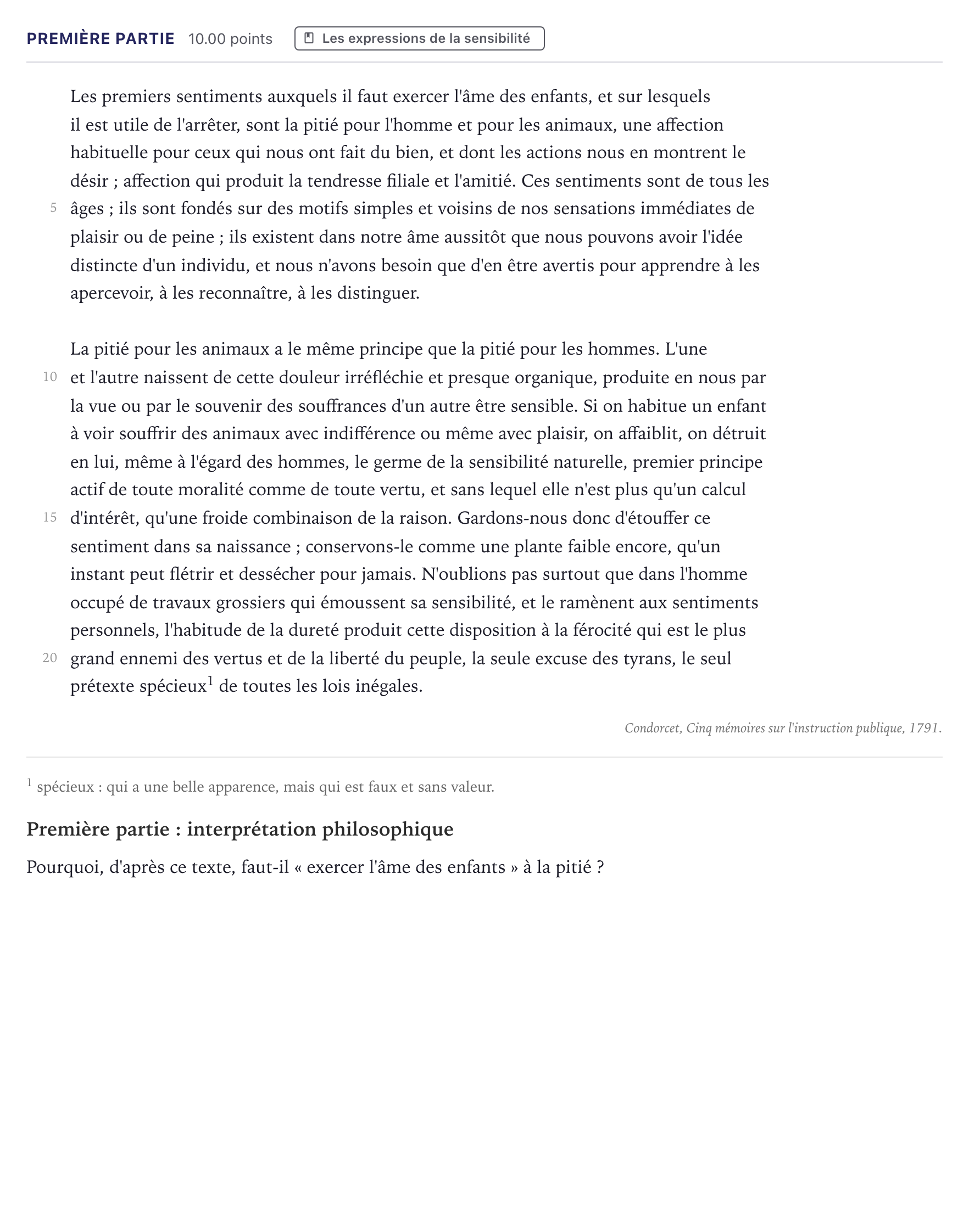 Énoncé: Exercice Première partie · Bac Humanités, Littérature et Philosophie Métropole 2025 (sujet 1)