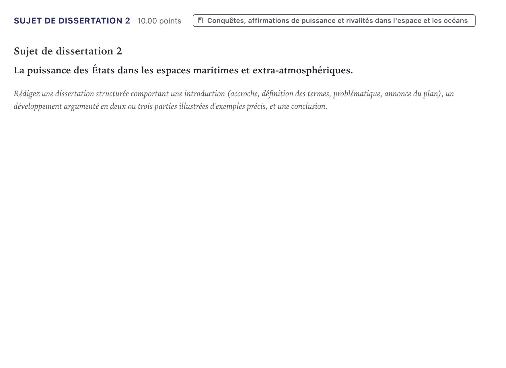 Énoncé: Sujet de dissertation 2 · Bac Histoire-Géographie, Géopolitique et Sciences Politiques Métropole 2025 (sujet 1)