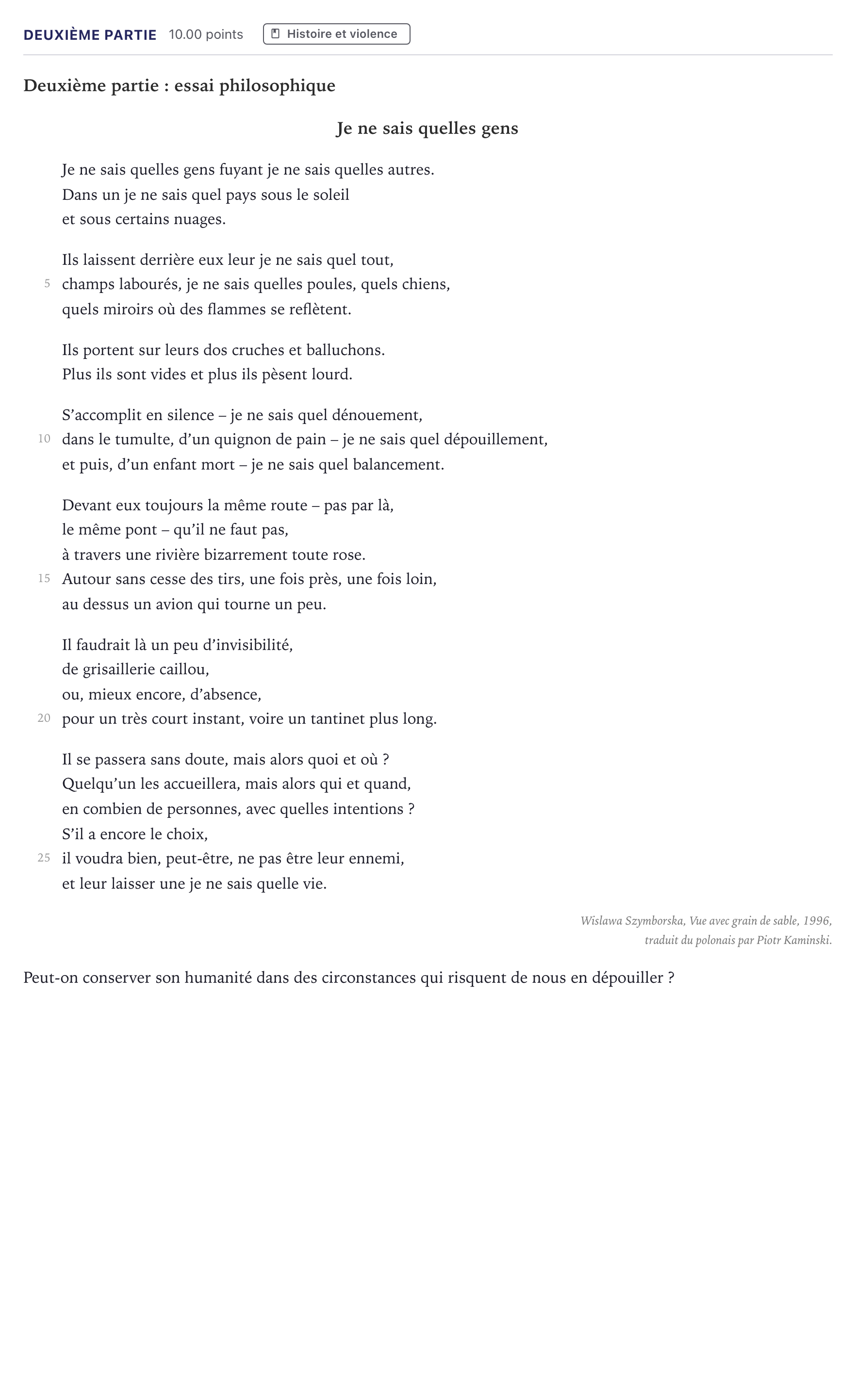 Énoncé: Exercice Deuxième partie · Bac Humanités, Littérature et Philosophie Métropole 2025 (sujet 2)