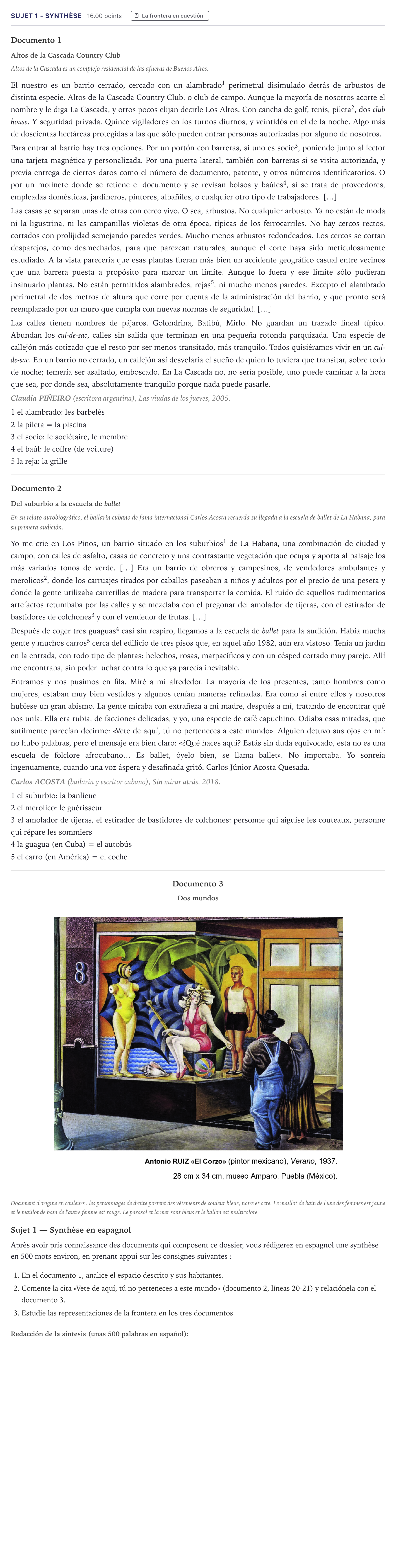 Énoncé: Sujet 1 - Synthèse · Bac Espagnol Métropole 2025