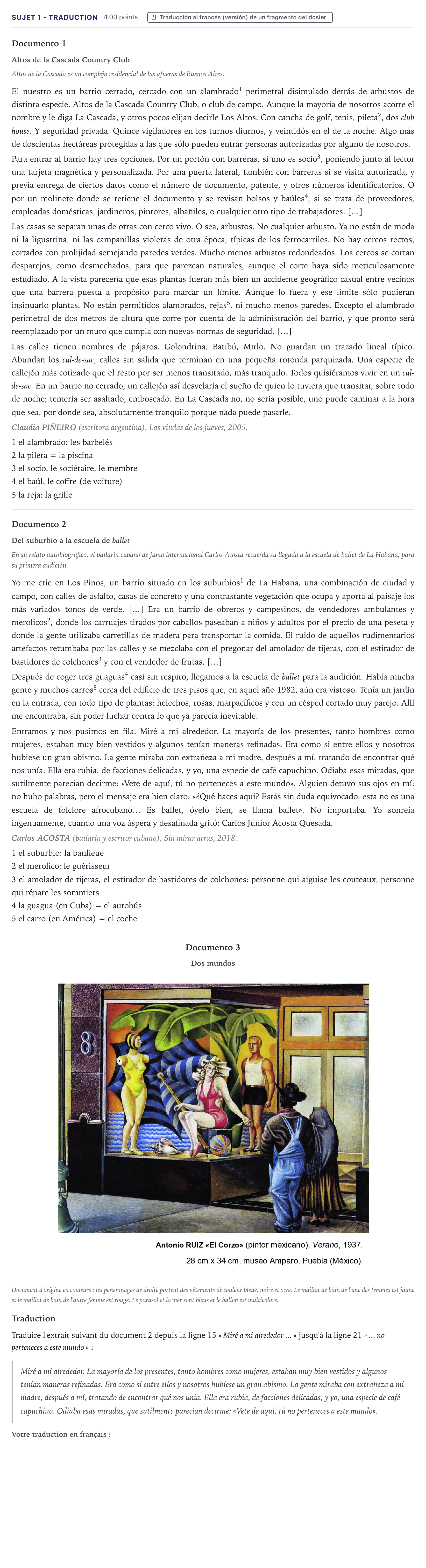 Énoncé: Sujet 1 - Traduction · Bac Espagnol Métropole 2025