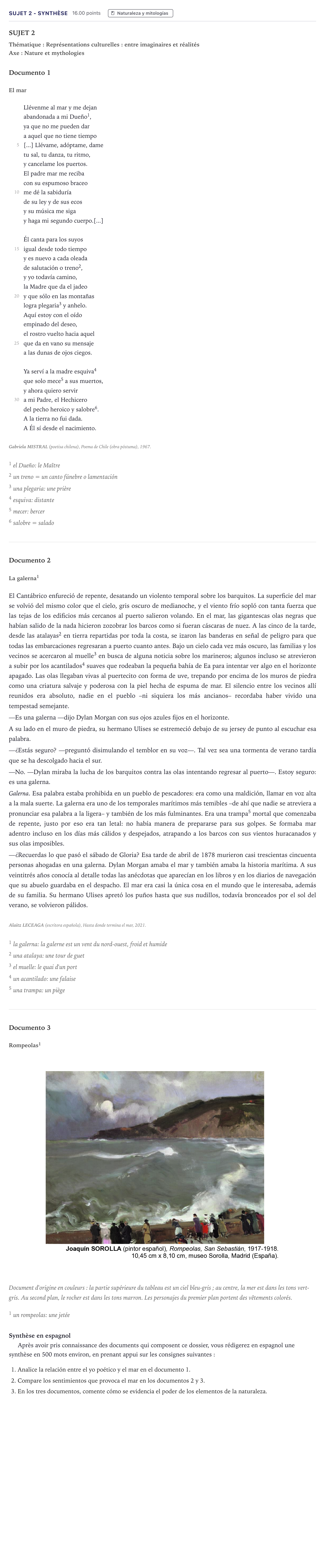 Énoncé: Sujet 2 - Synthèse · Bac Espagnol Métropole 2025