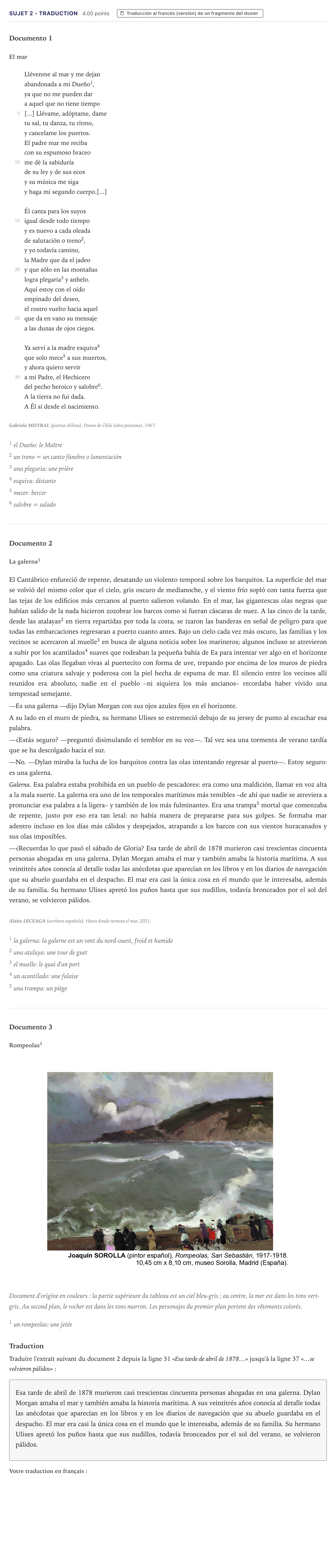 Énoncé: Sujet 2 - Traduction · Bac Espagnol Métropole 2025