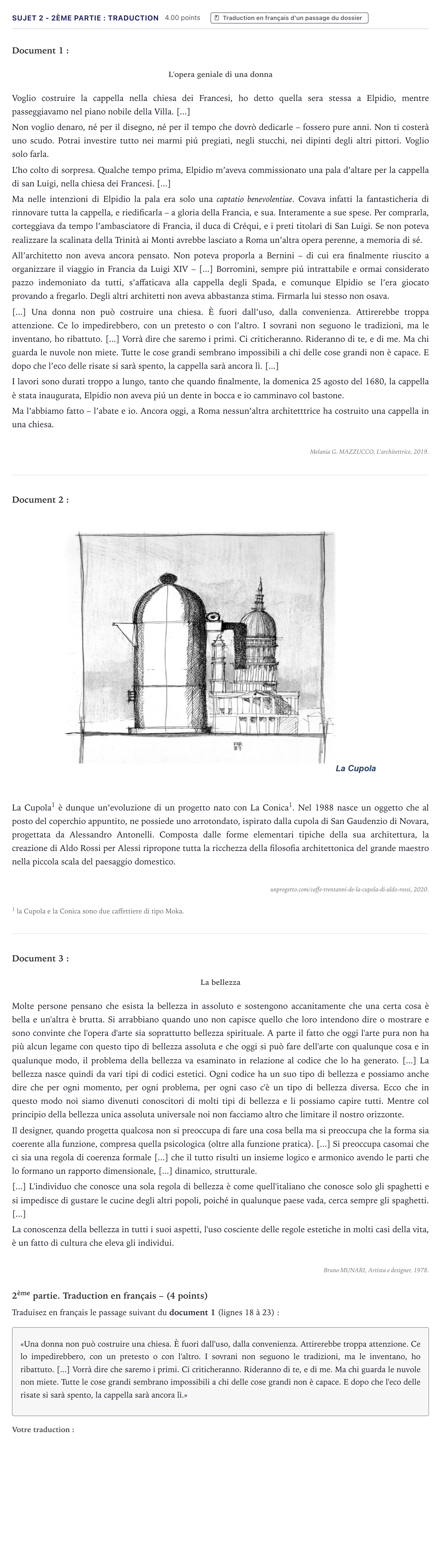 Énoncé: Sujet 2 - 2ème partie : Traduction · Bac Italien Métropole 2025
