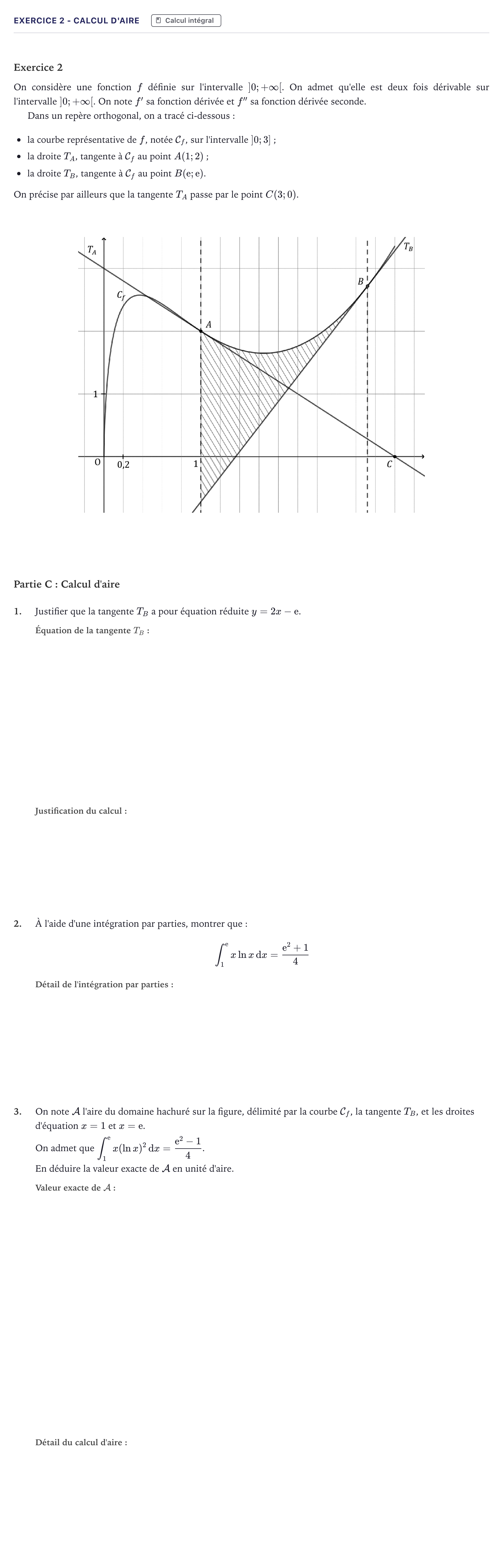 Énoncé: Exercice 2 - Calcul d'aire · Bac Mathématiques Métropole 2025 (sujet 1)