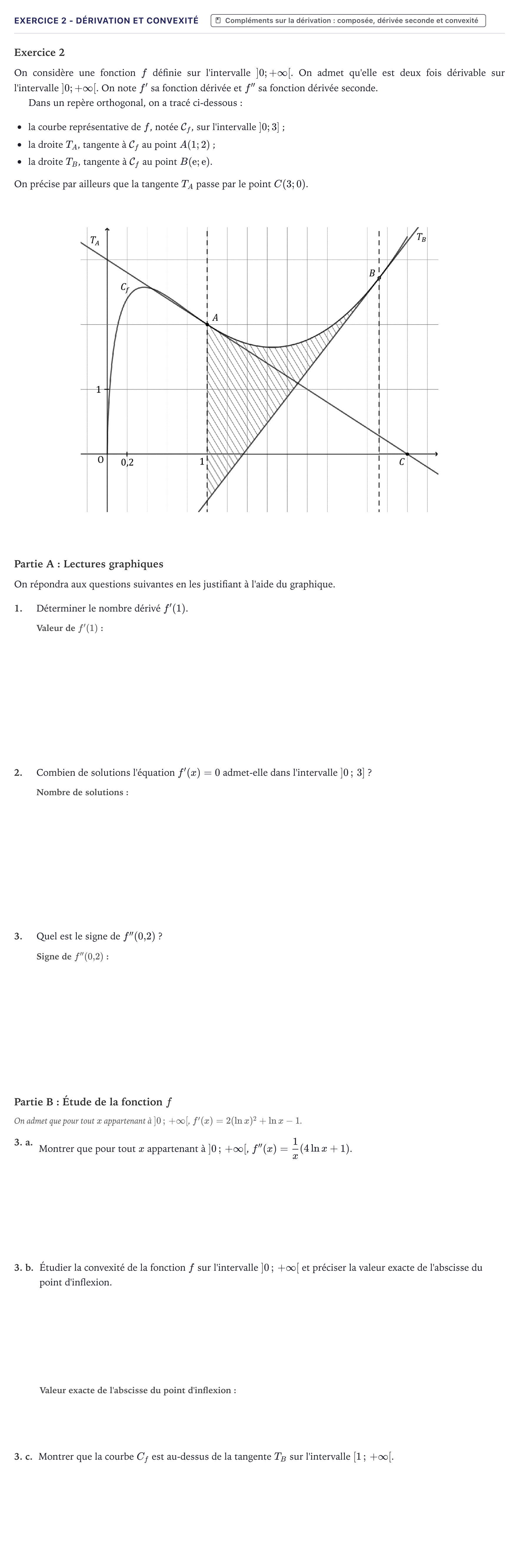 Énoncé: Exercice 2 - Dérivation et convexité · Bac Mathématiques Métropole 2025 (sujet 1)