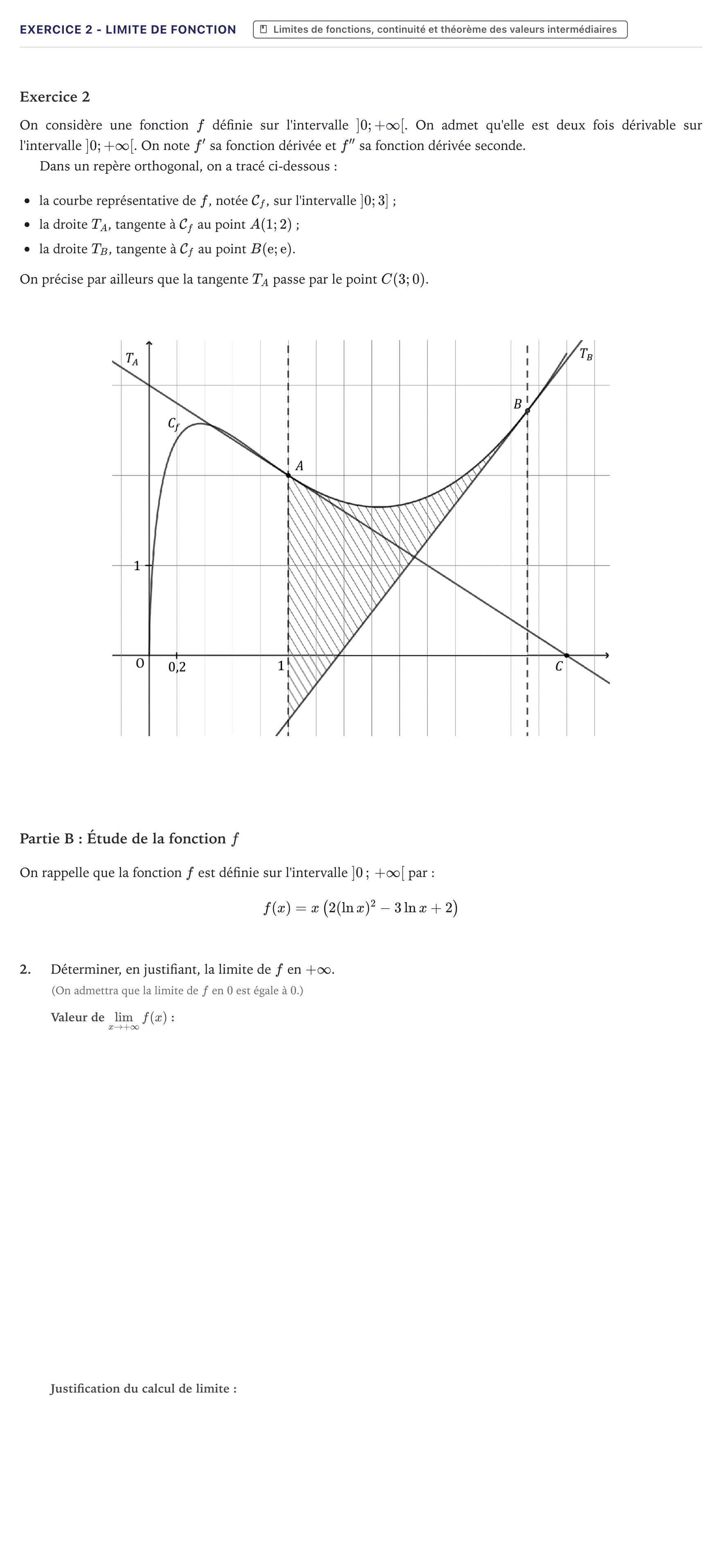 Énoncé: Exercice 2 - Limite de fonction · Bac Mathématiques Métropole 2025 (sujet 1)