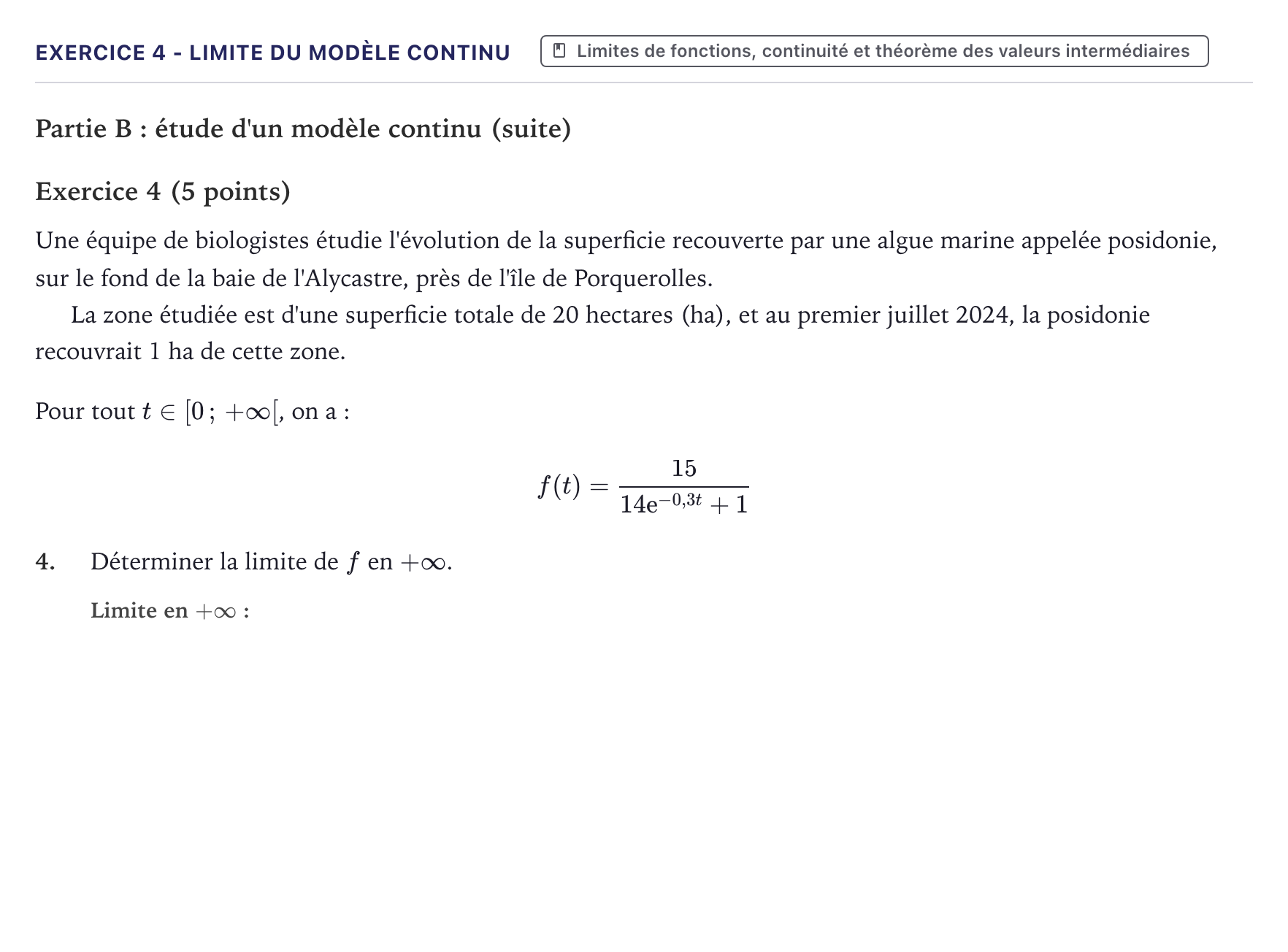 Énoncé: Exercice 4 - Limite du modèle continu · Bac Mathématiques Métropole 2025 (sujet 1)